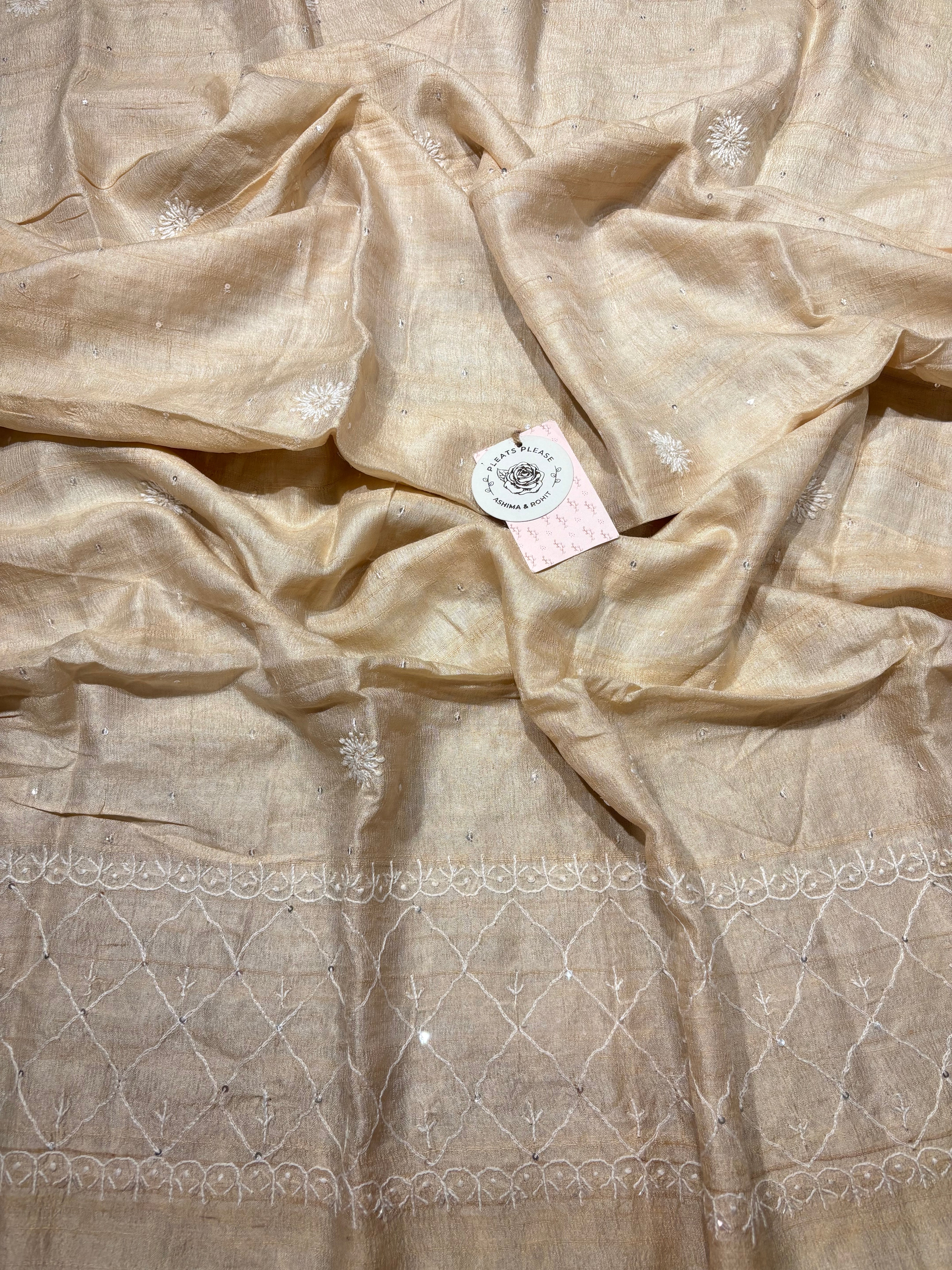 Dyeable Pure Tussar Silk Chikankari Anarkali & Dupatta Set