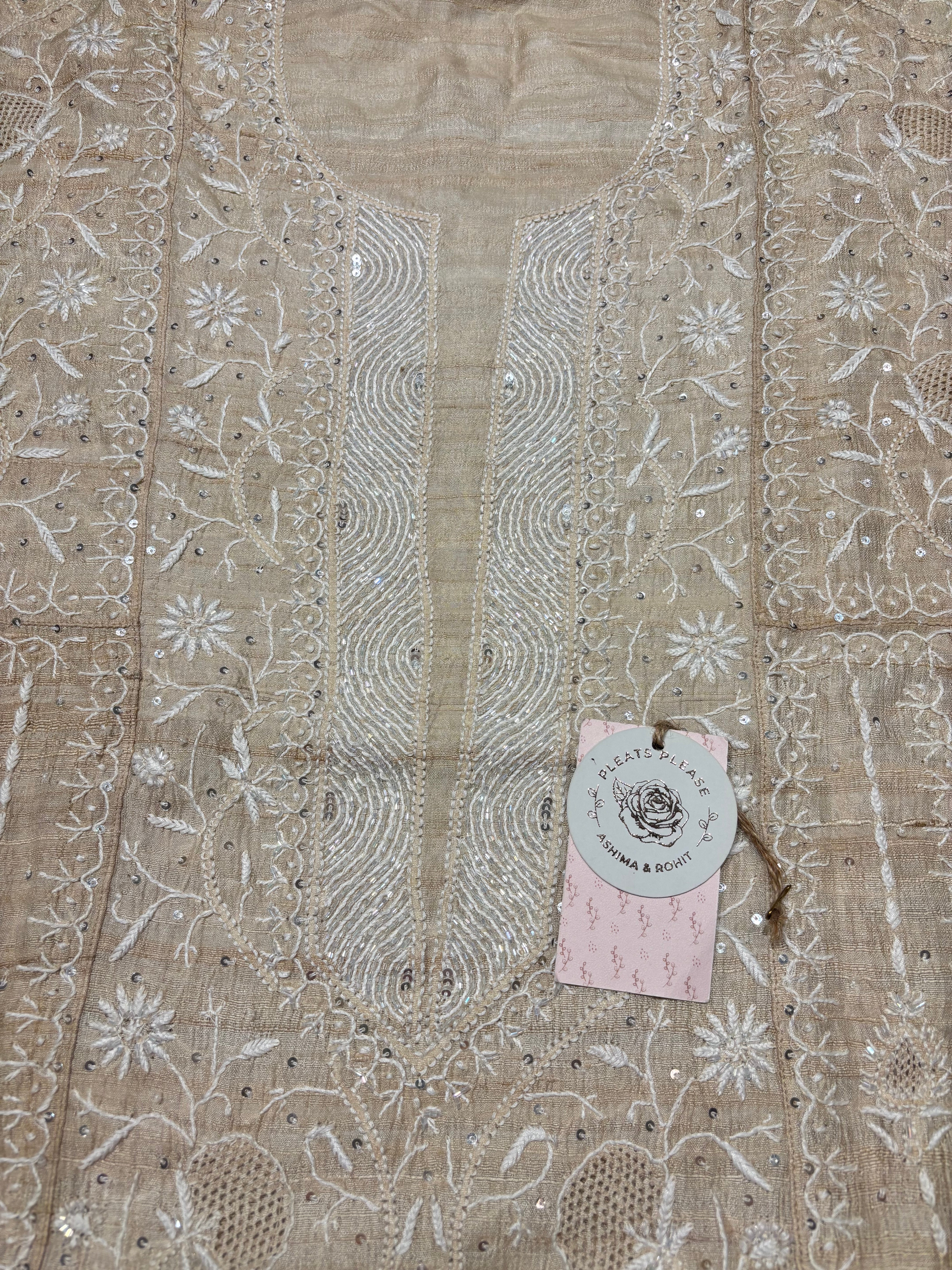 Dyeable Pure Tussar Silk Chikankari Anarkali & Dupatta Set