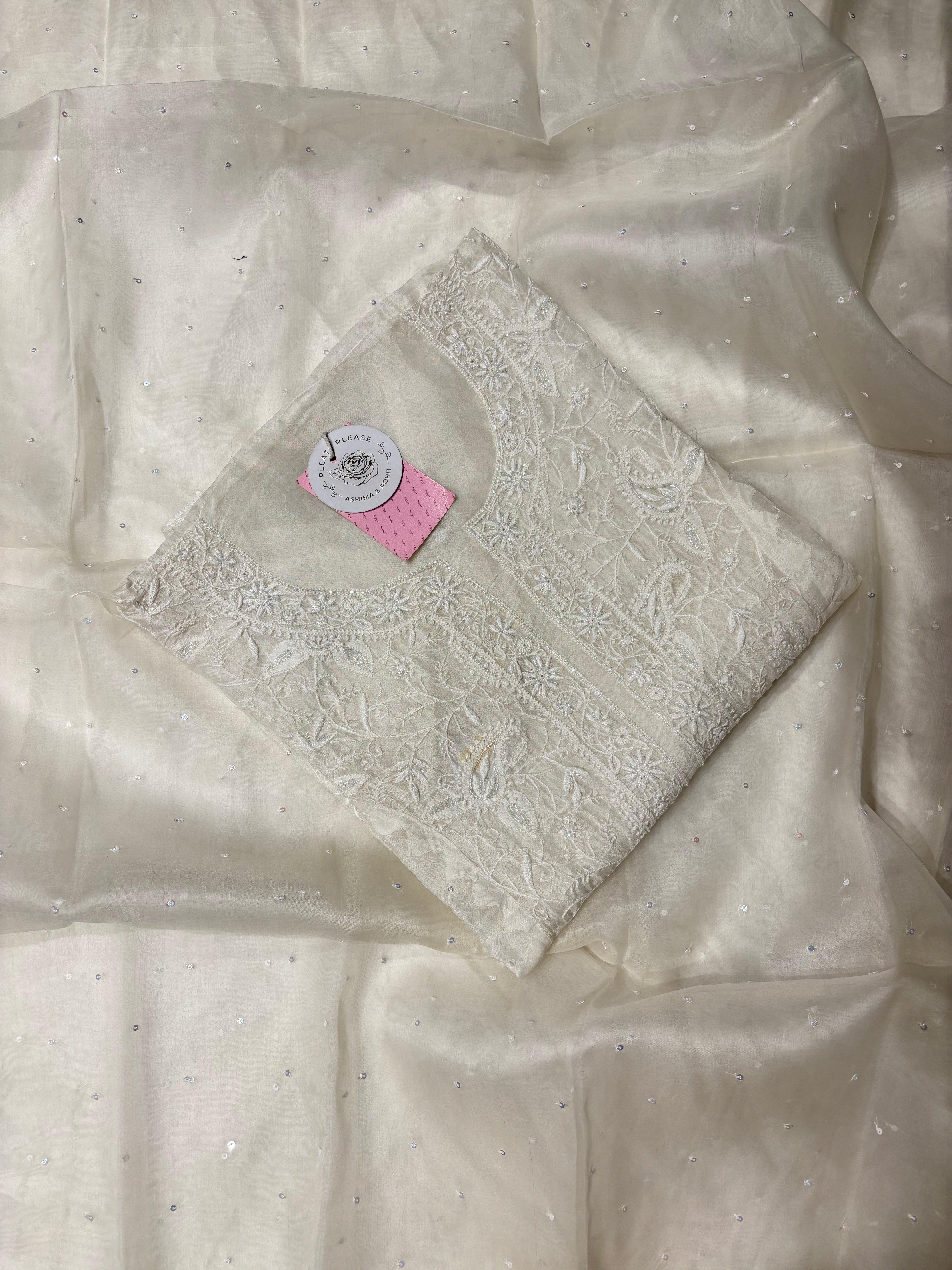 Dyeable White Pure Organza Silk Kurta & Dupatta