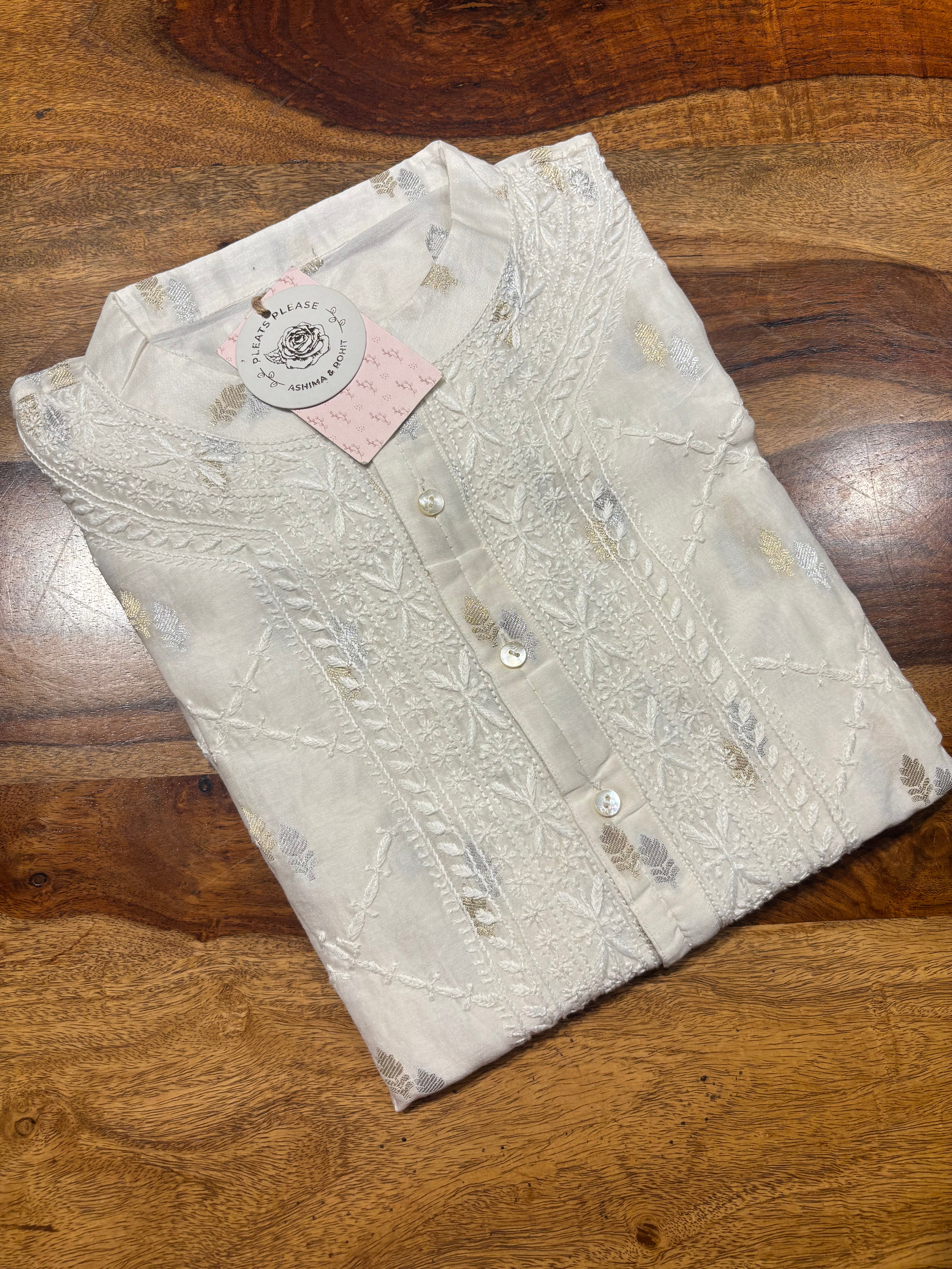 Dyeable Chanderi Silk Chikankari Men’s Kurta