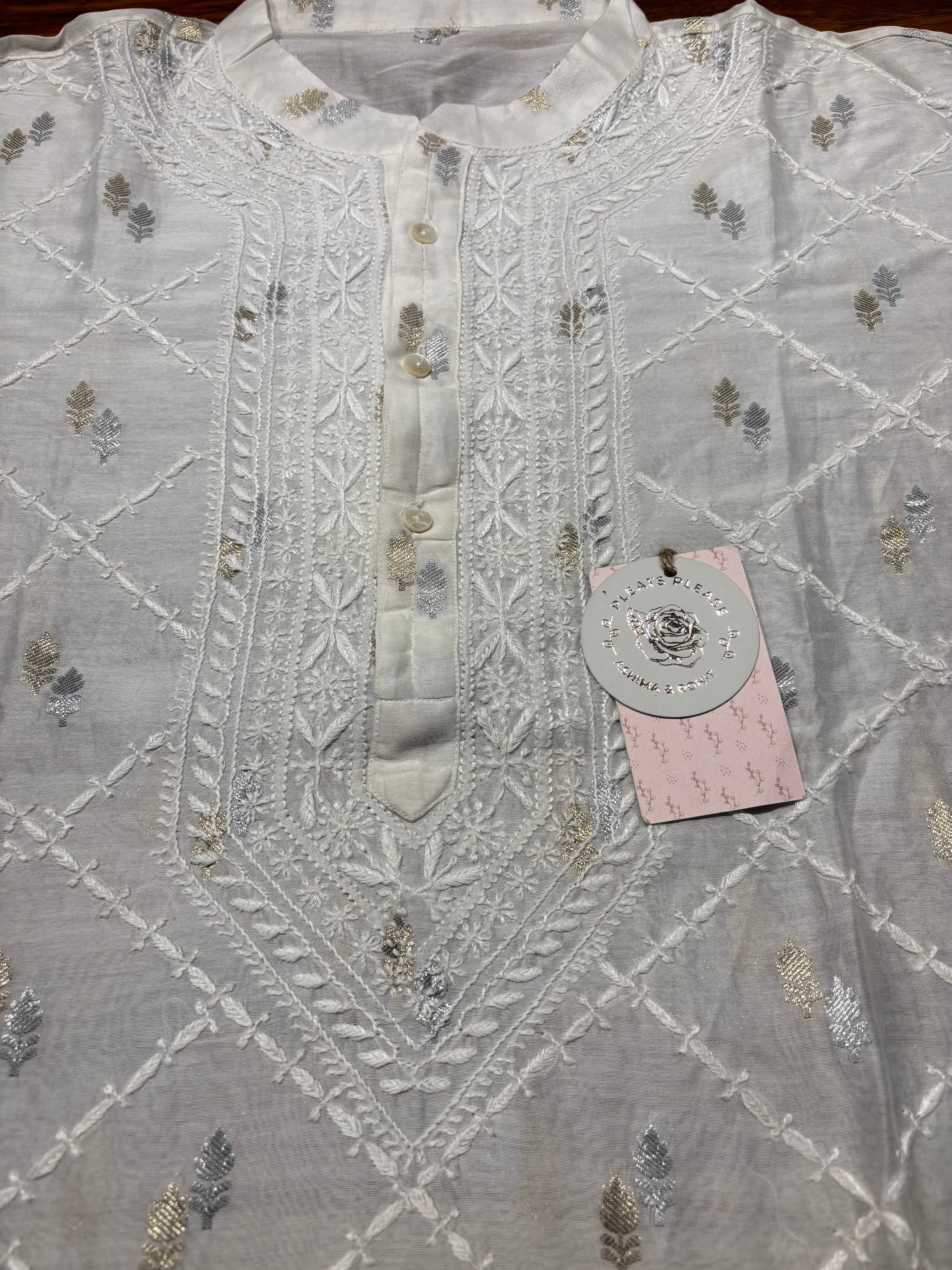 Dyeable Chanderi Silk Chikankari Men’s Kurta