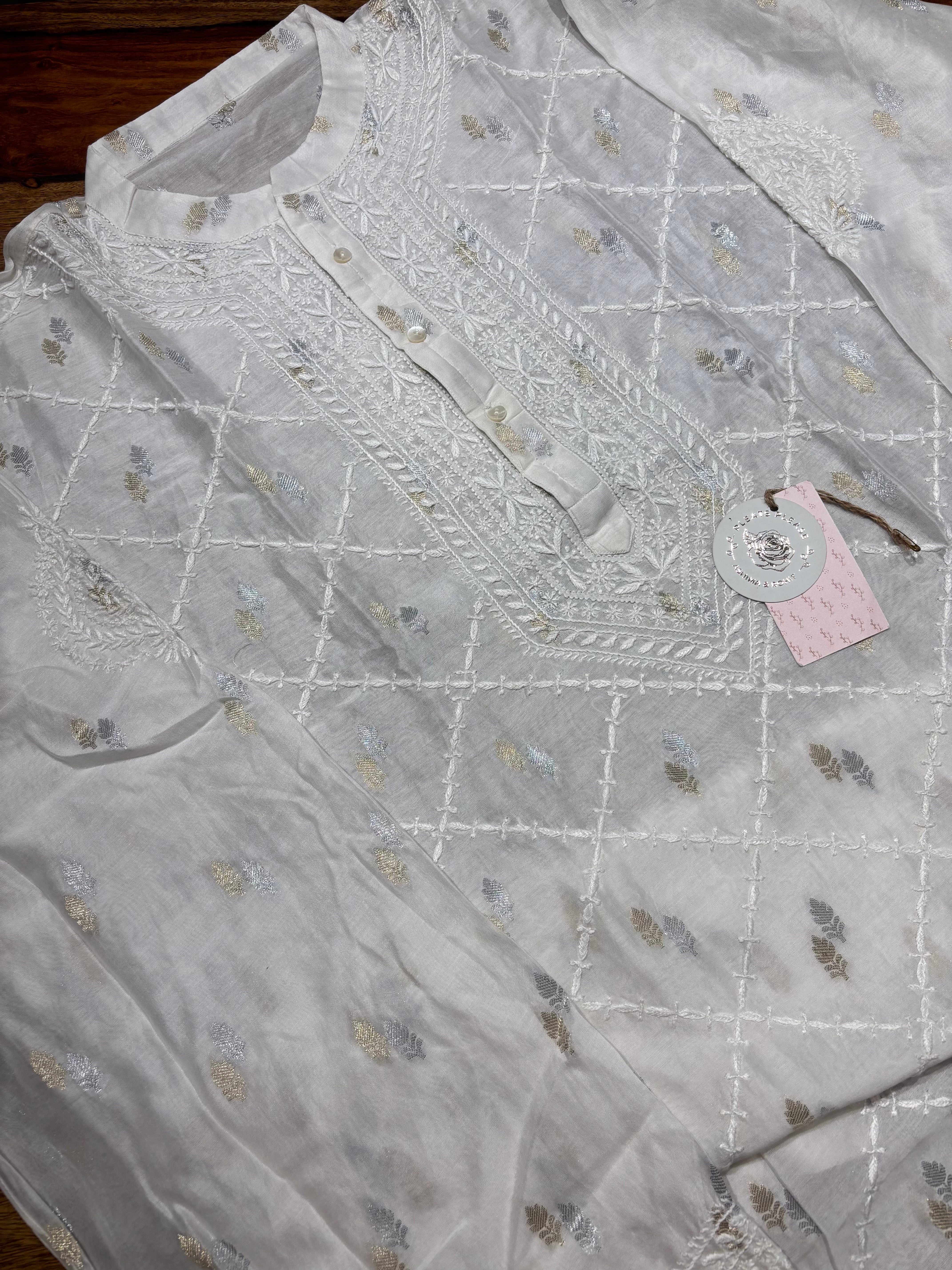 Dyeable Chanderi Silk Chikankari Men’s Kurta