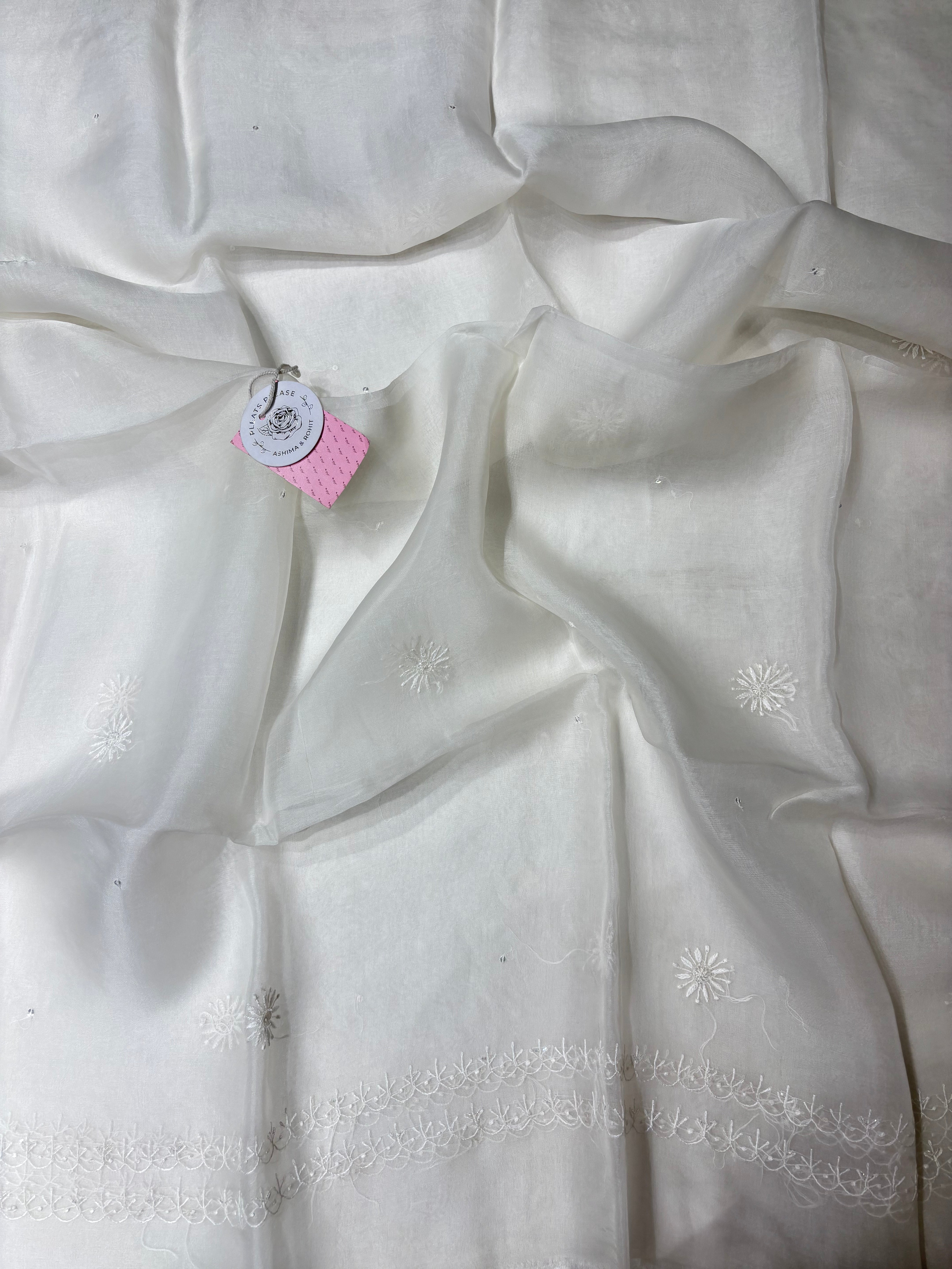 Dyeable White Pure Organza Silk Kurta & Dupatta