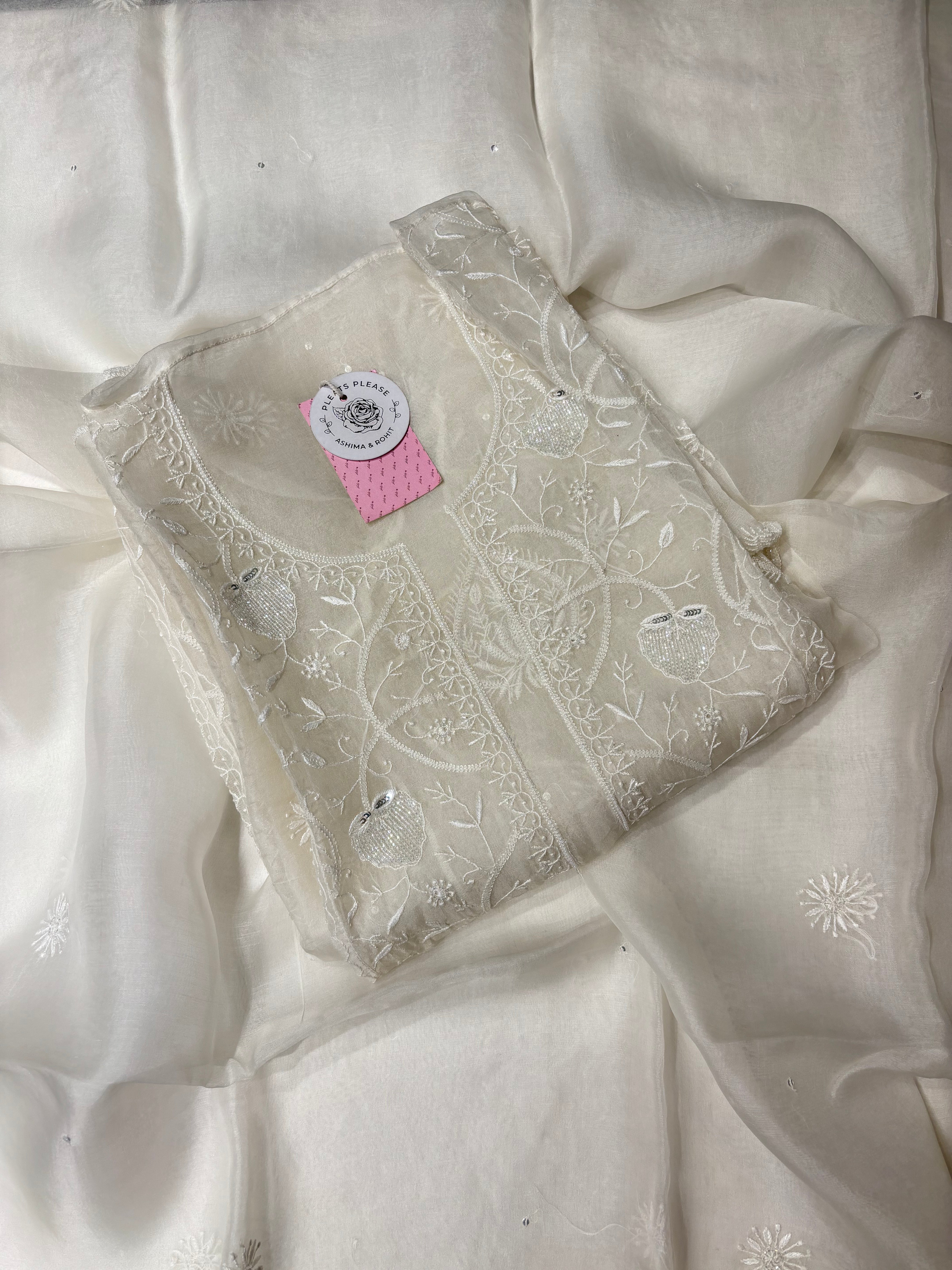 Dyeable White Pure Organza Silk Kurta & Dupatta