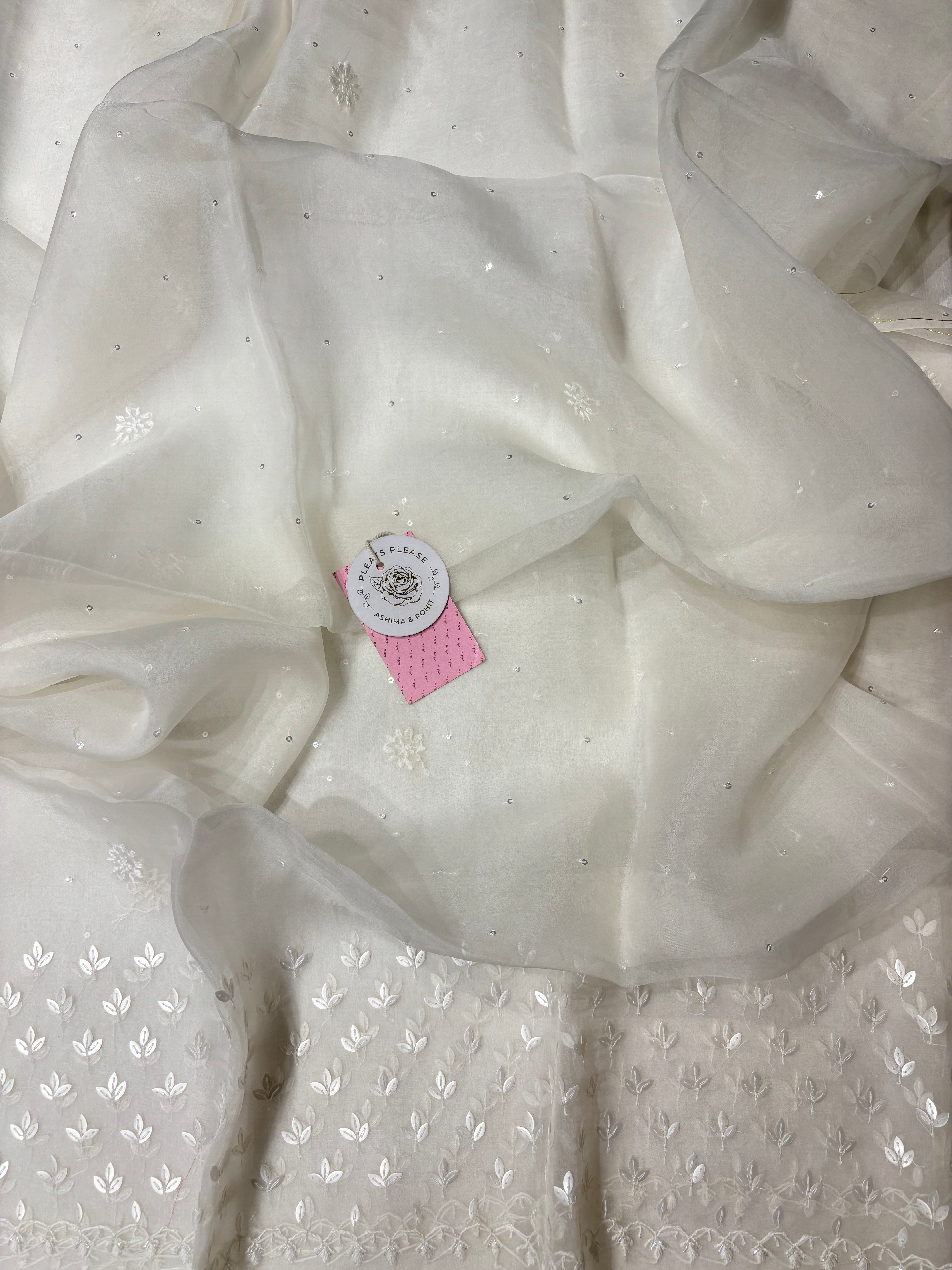 Dyeable White Pure Organza Silk Kurta & Dupatta