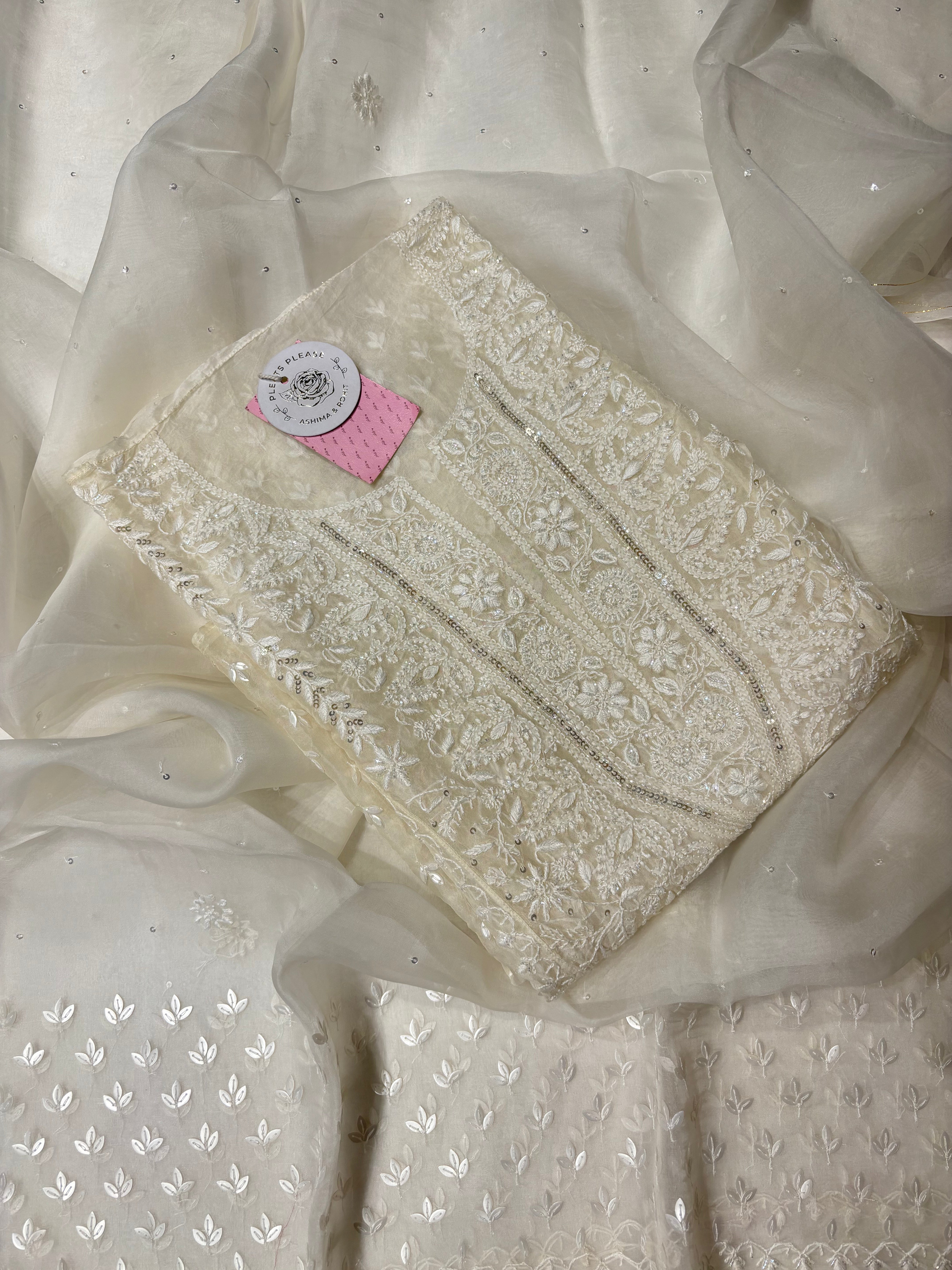 Dyeable White Pure Organza Silk Kurta & Dupatta