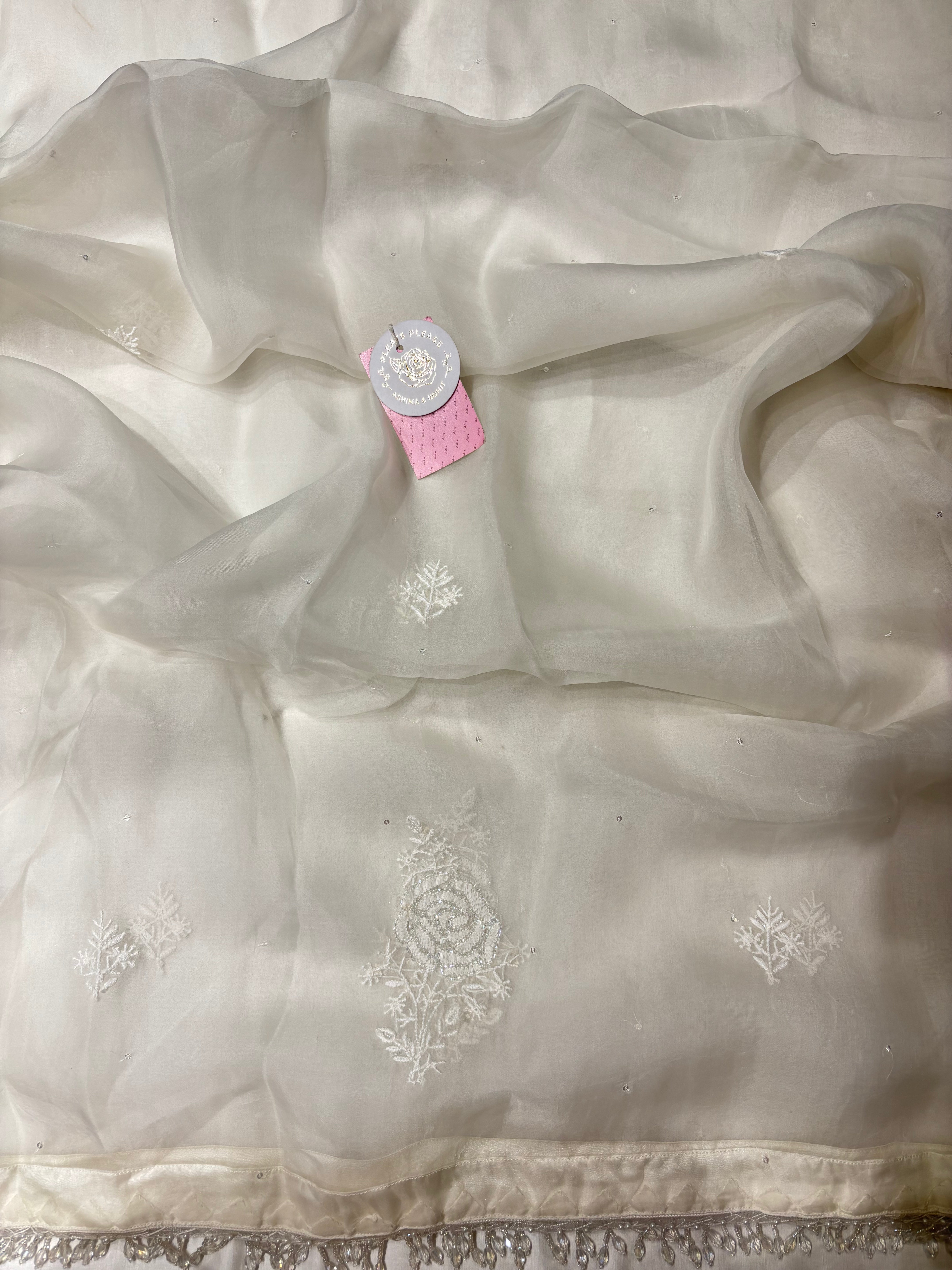 Dyeable White Pure Organza Silk Kurta & Dupatta
