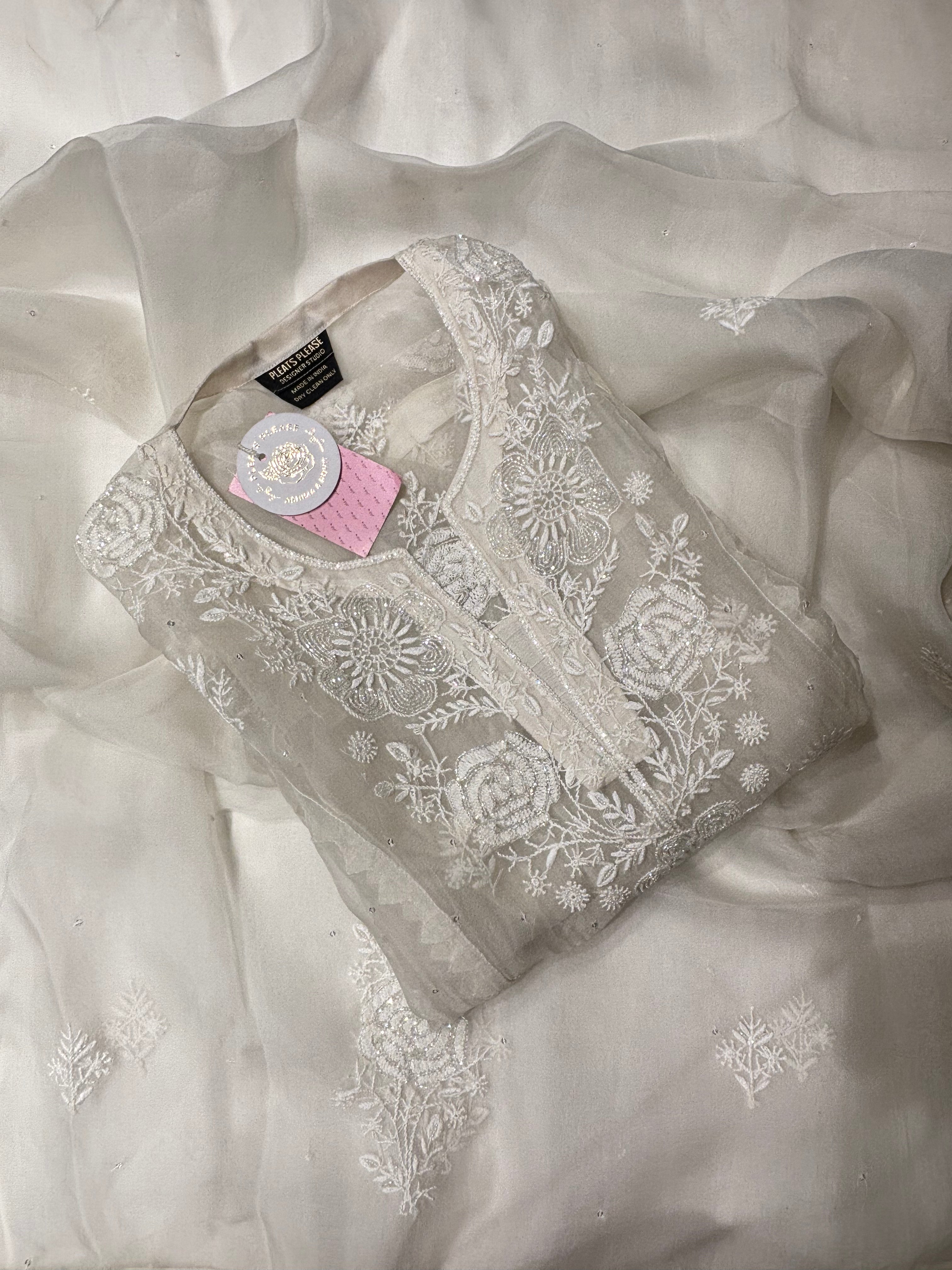 Dyeable White Pure Organza Silk Kurta & Dupatta