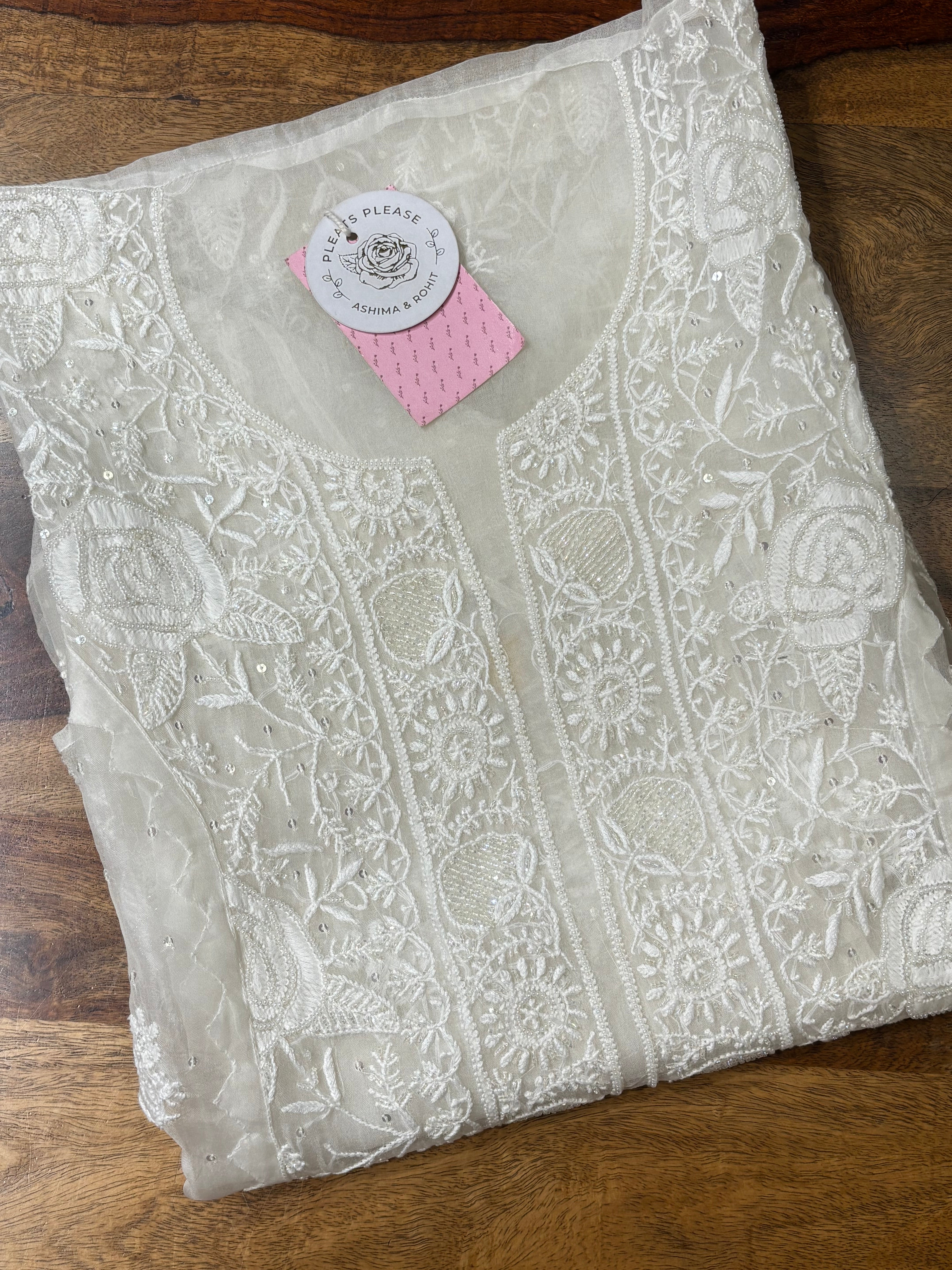 Dyeable White Pure Organza Silk Kurta