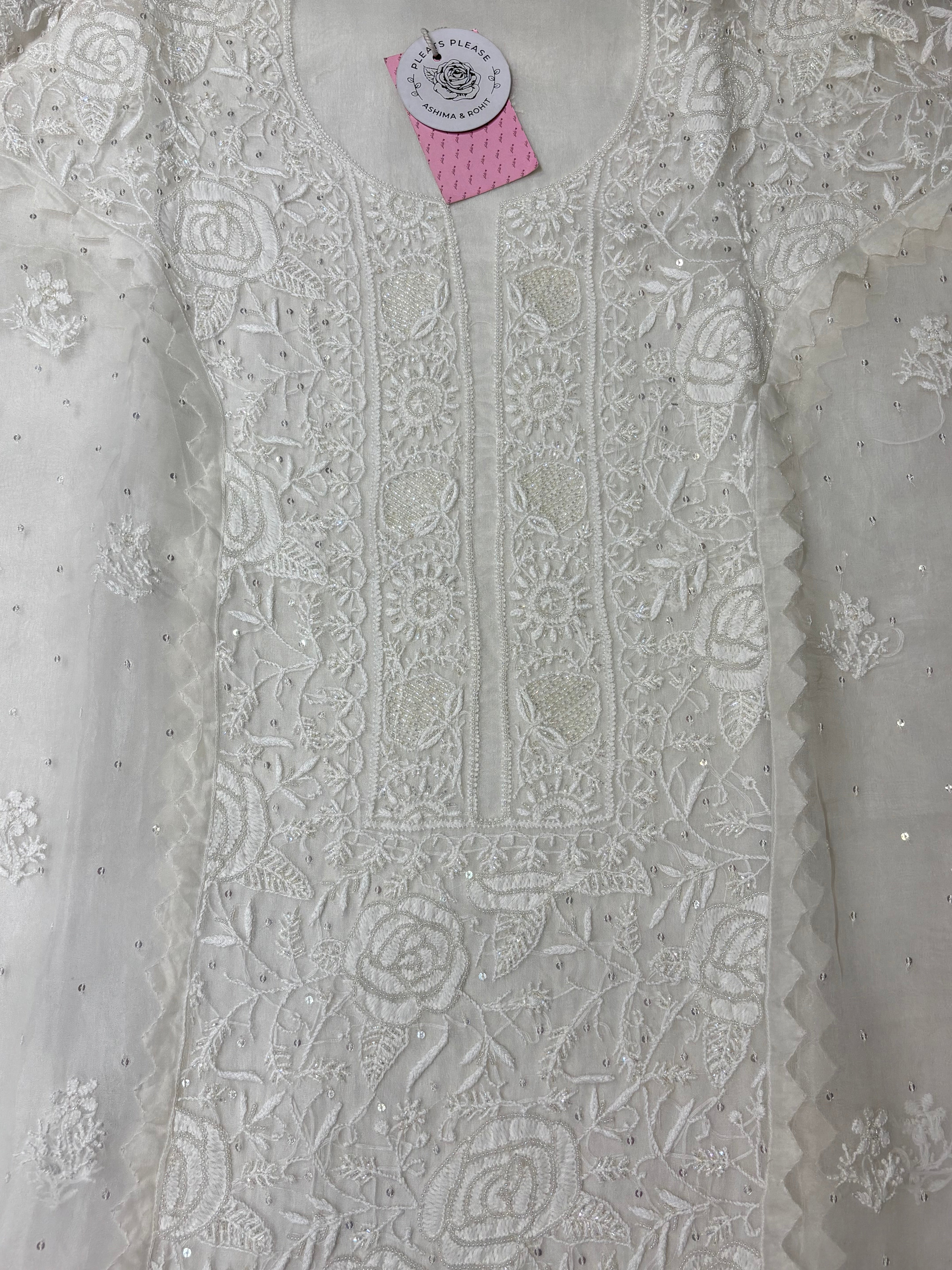 Dyeable White Pure Organza Silk Kurta