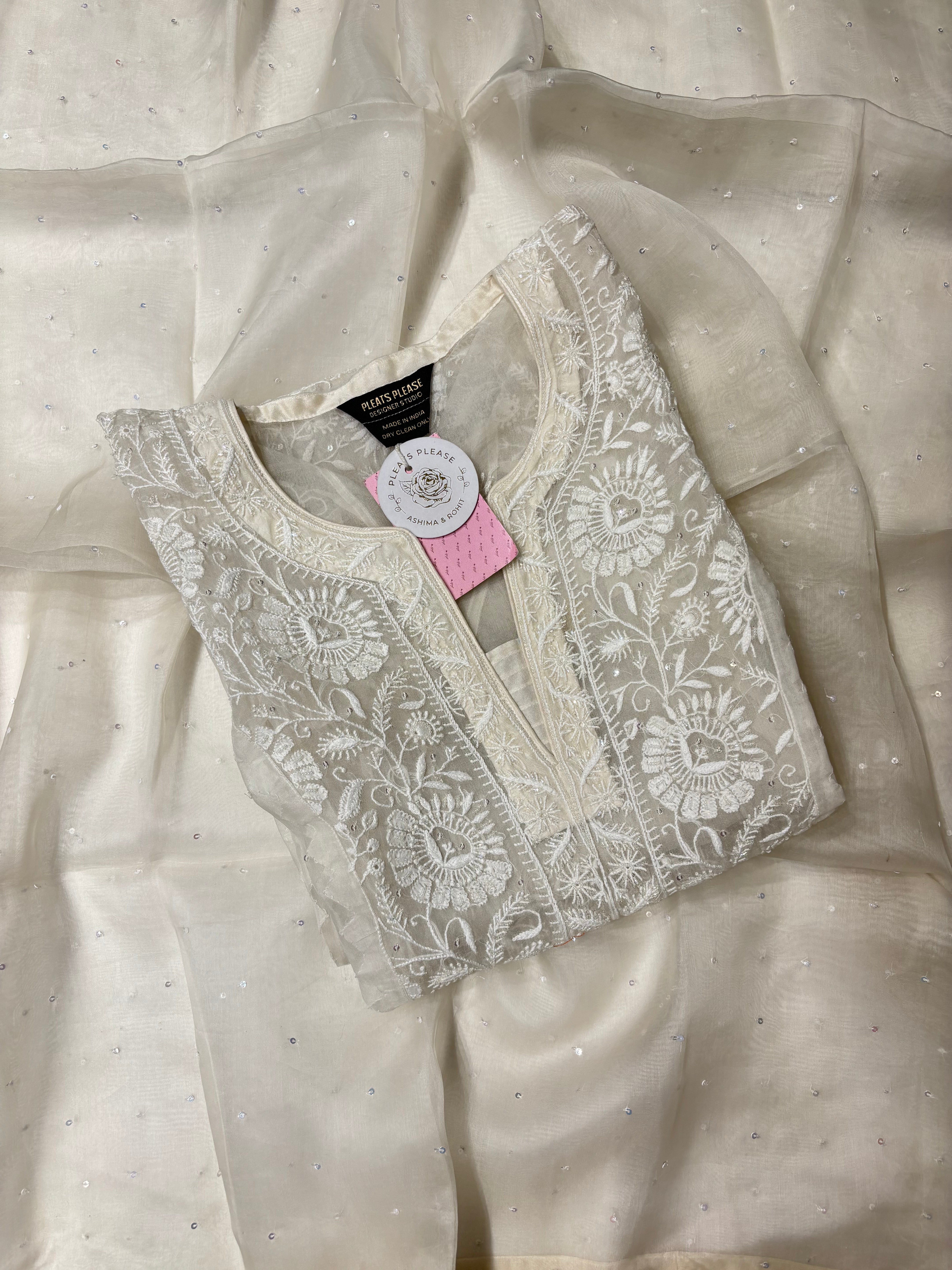 Dyeable White Pure Organza Silk Kurta & Dupatta