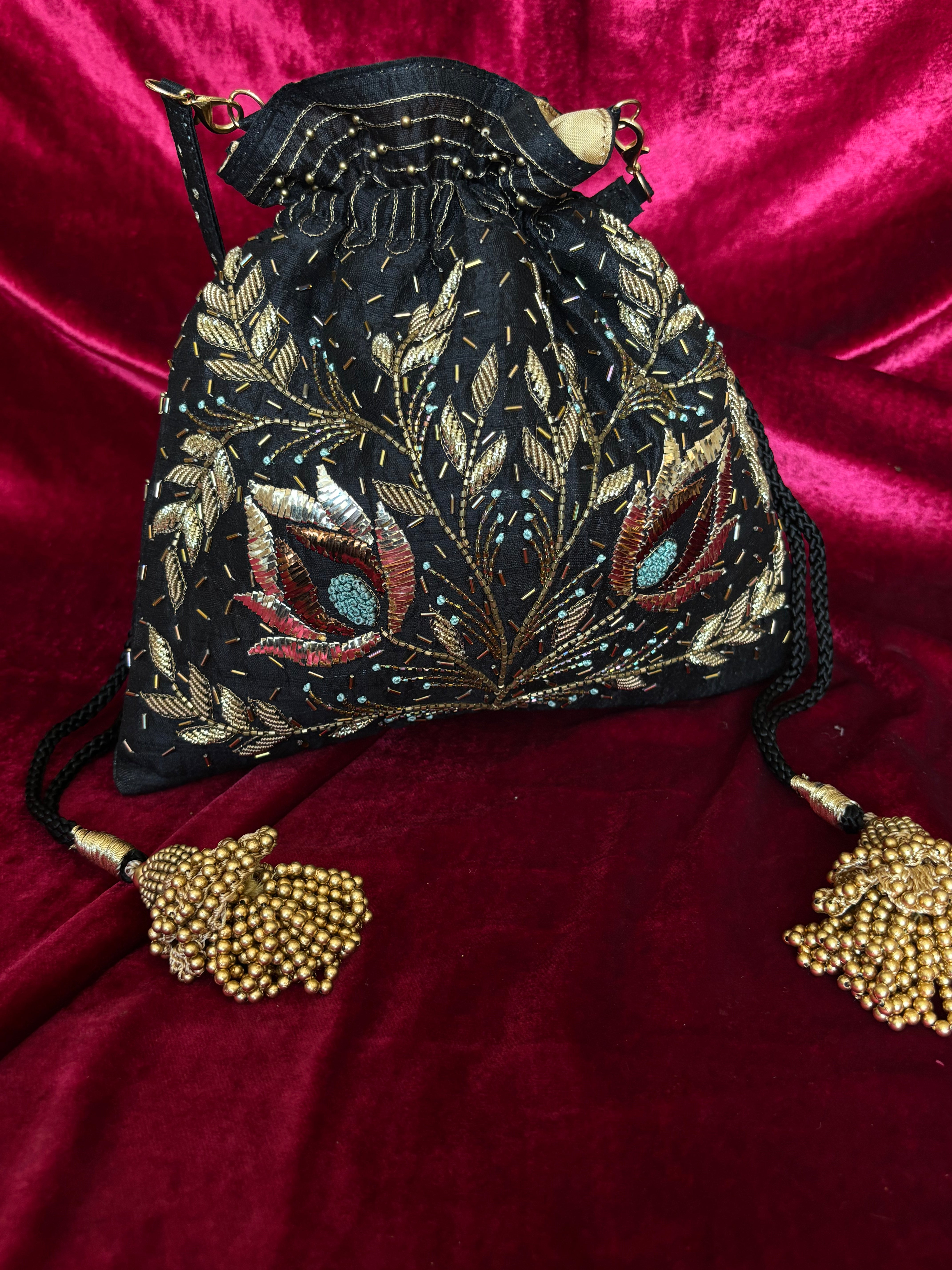 Black Zardozi & Mukaish Potli