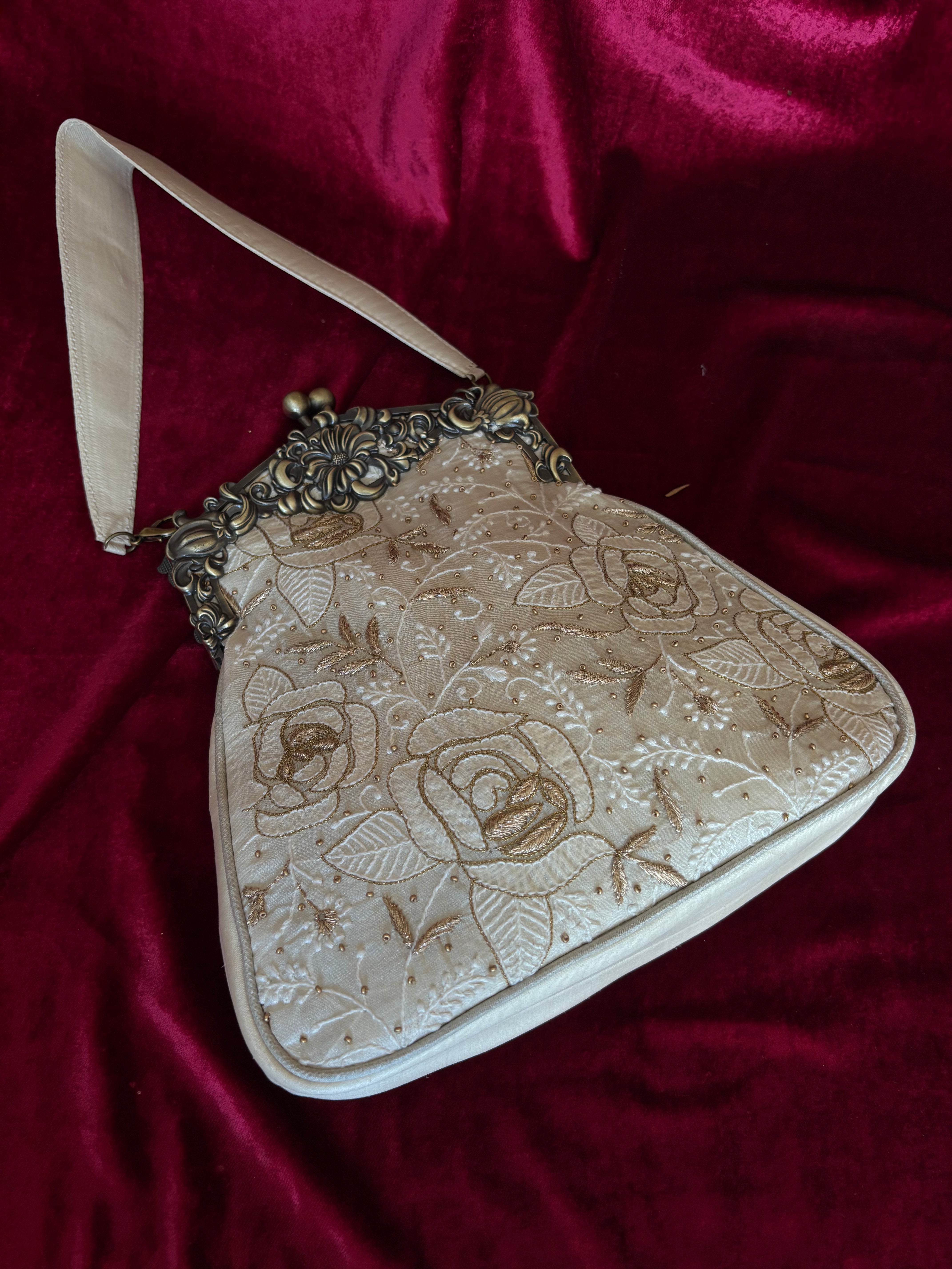 Ivory Chikankari Clutch Bag