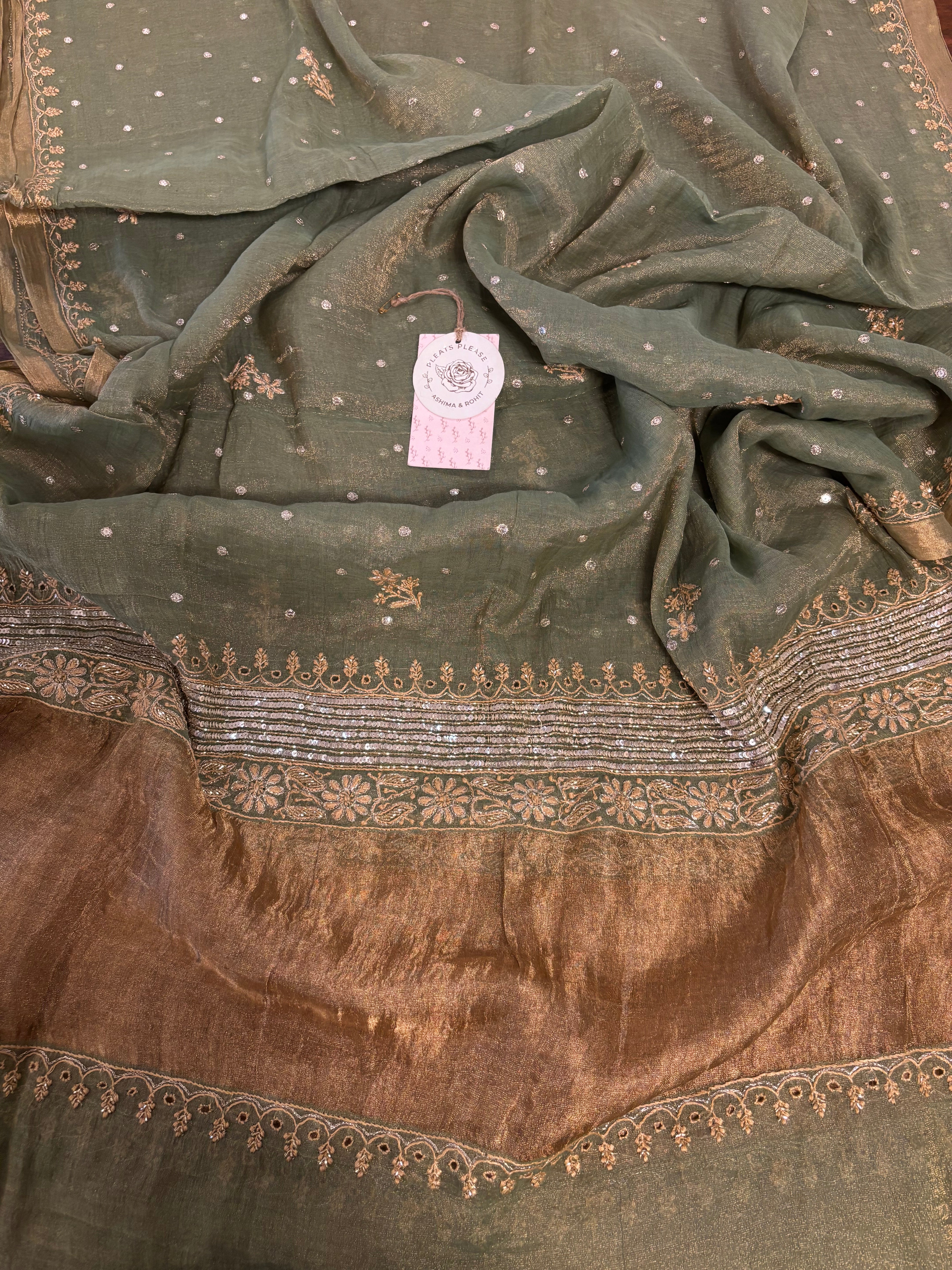 Green Pure & Premium Tissue Chikankari Anarkali & Dupatta Set