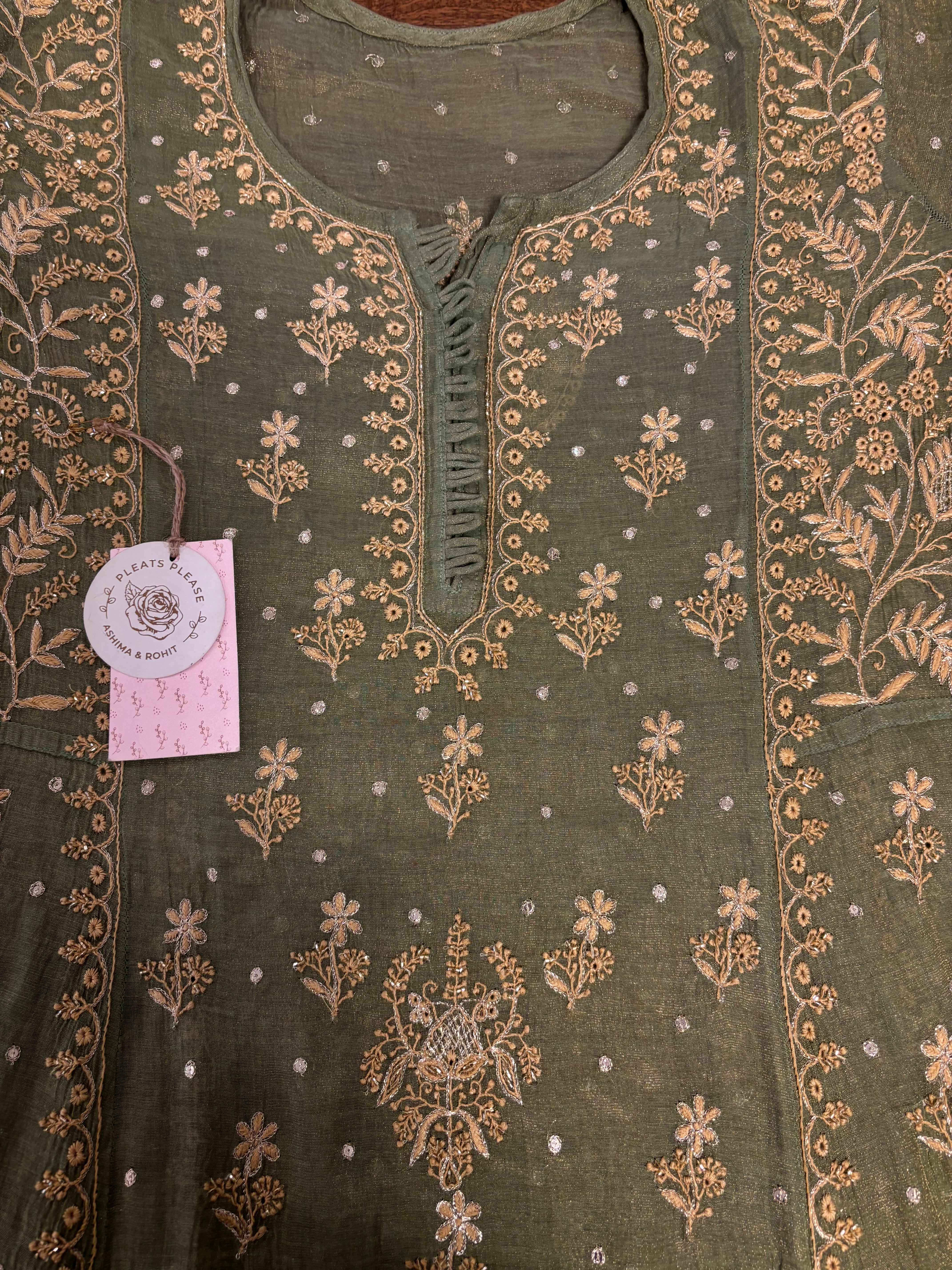 Green Pure & Premium Tissue Chikankari Anarkali & Dupatta Set
