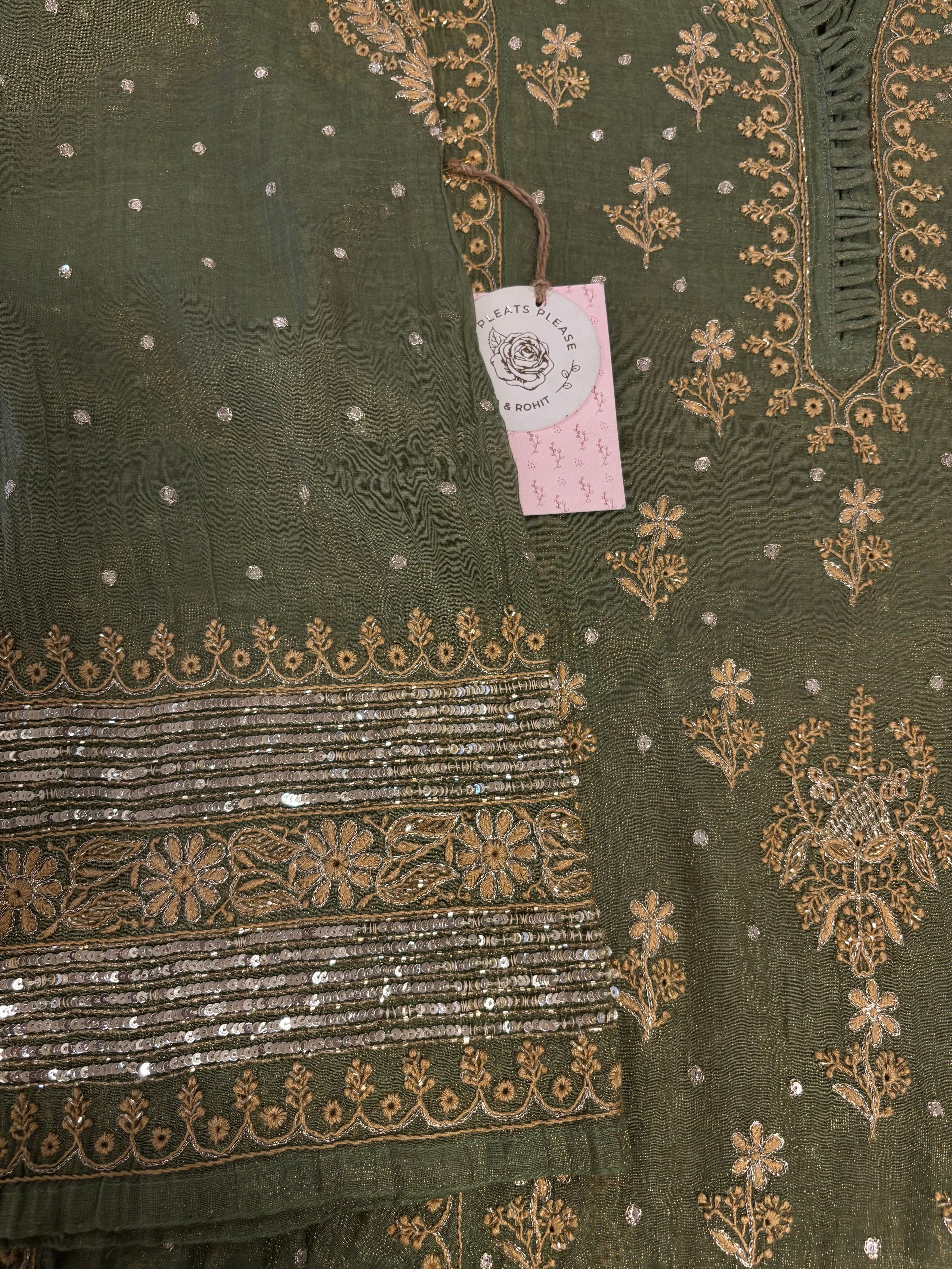 Green Pure & Premium Tissue Chikankari Anarkali & Dupatta Set