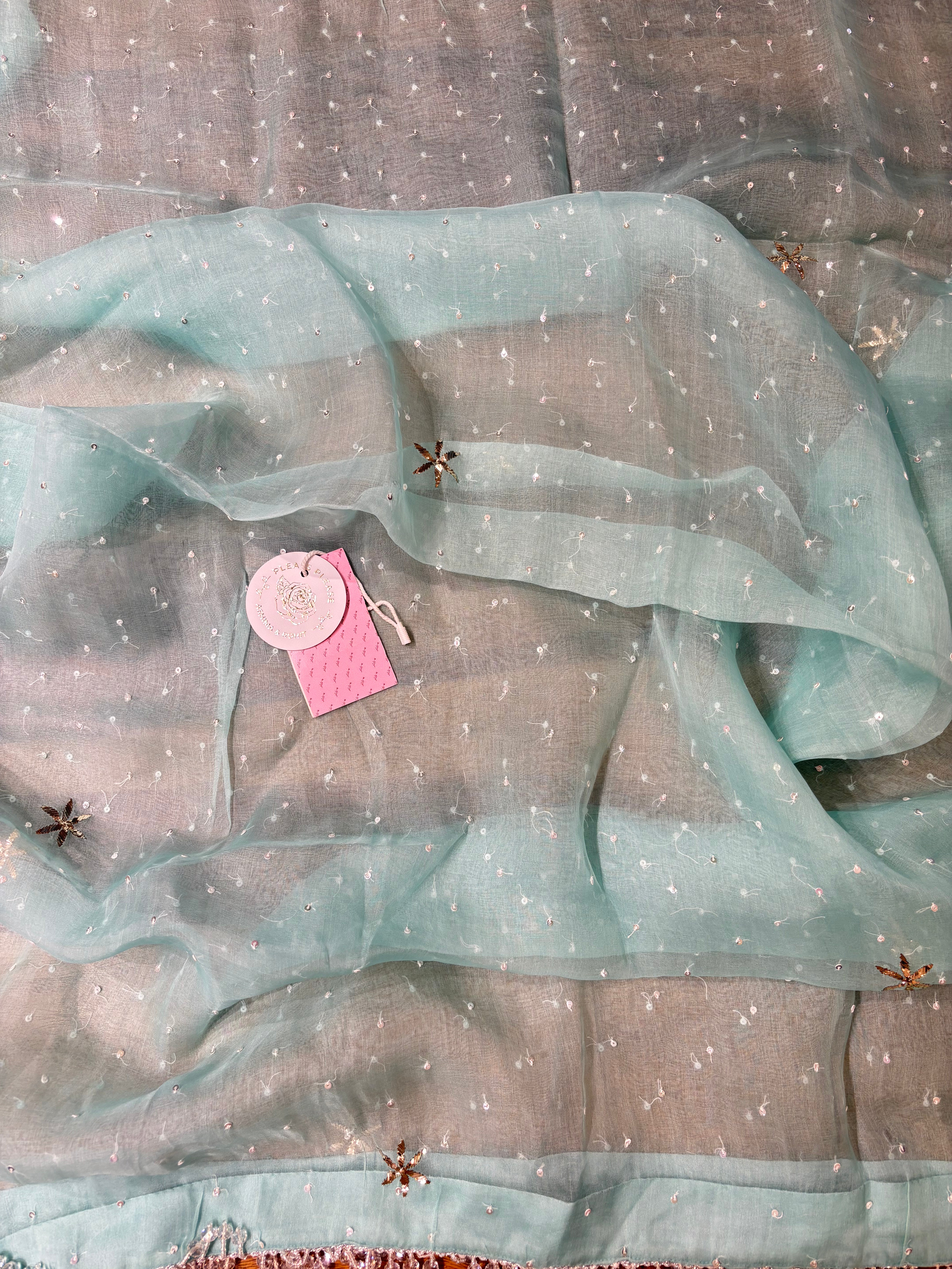 Aqua Blue Pure Organza Silk Mukaish Kurta & Dupatta