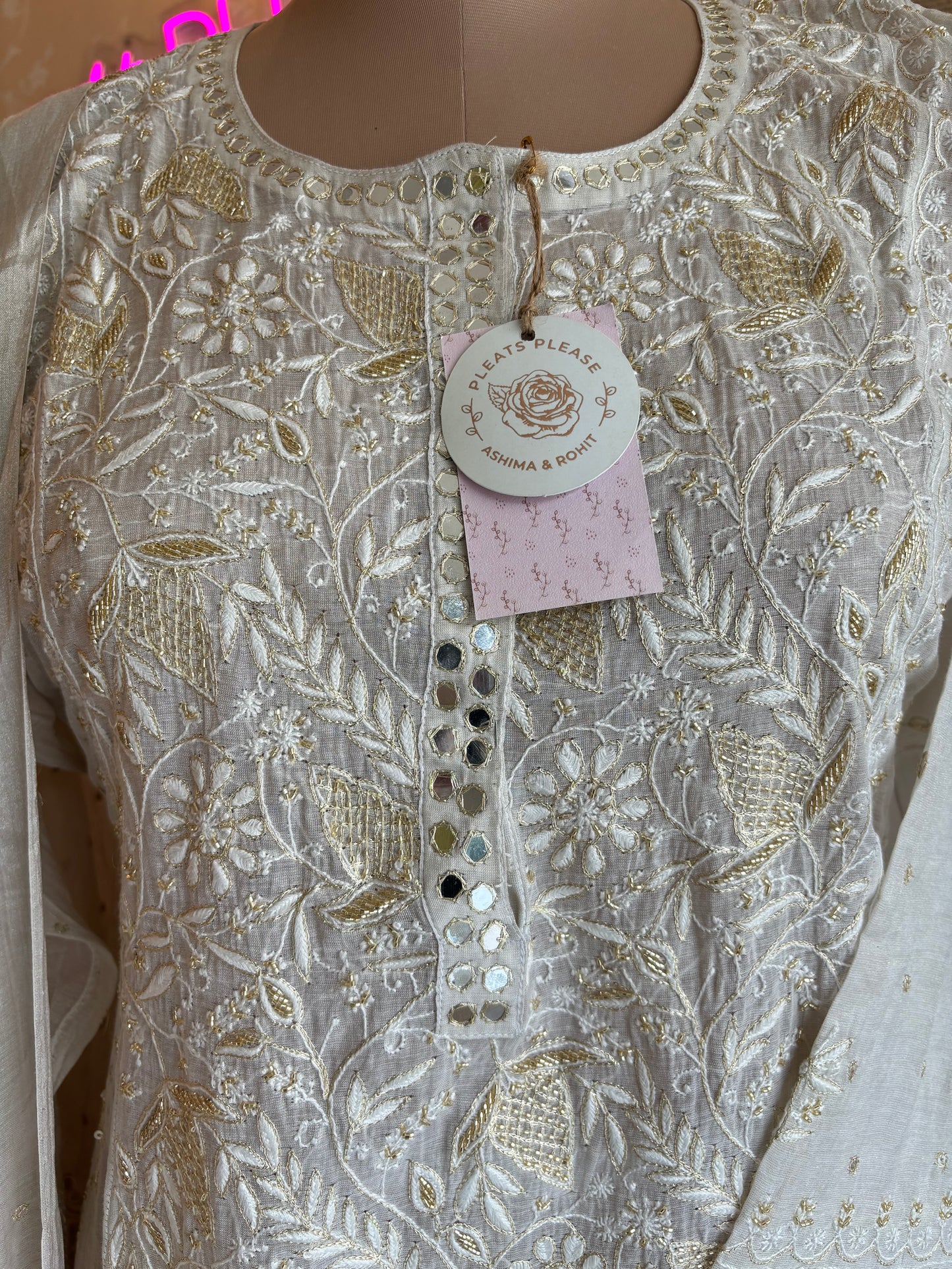 Silver Pure Tissue Chikankari Anarkali and Dupatta