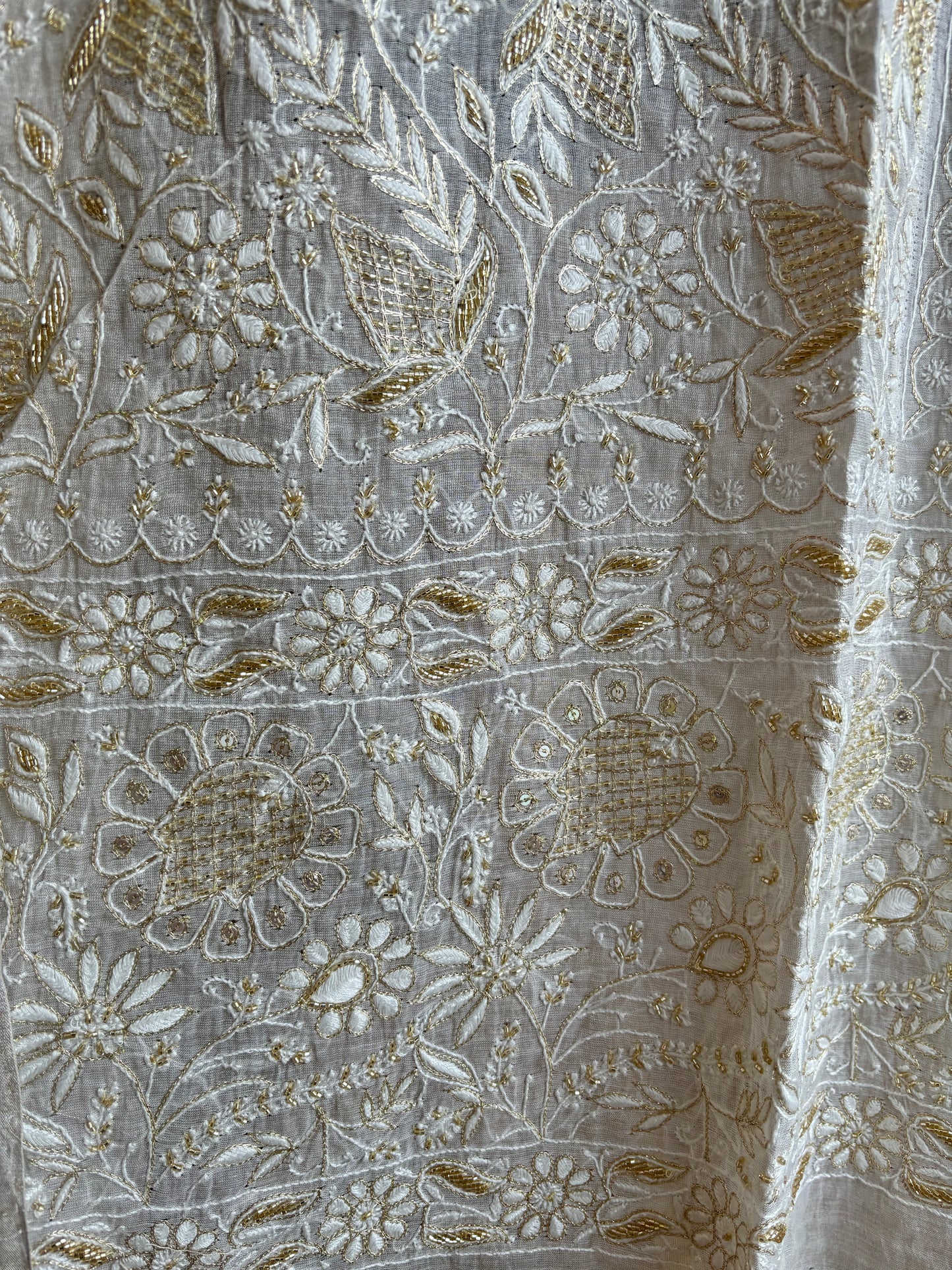 Silver Pure Tissue Chikankari Anarkali and Dupatta