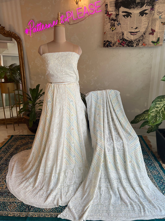 Dyeable Pure Georgette Chikankari Lehanga