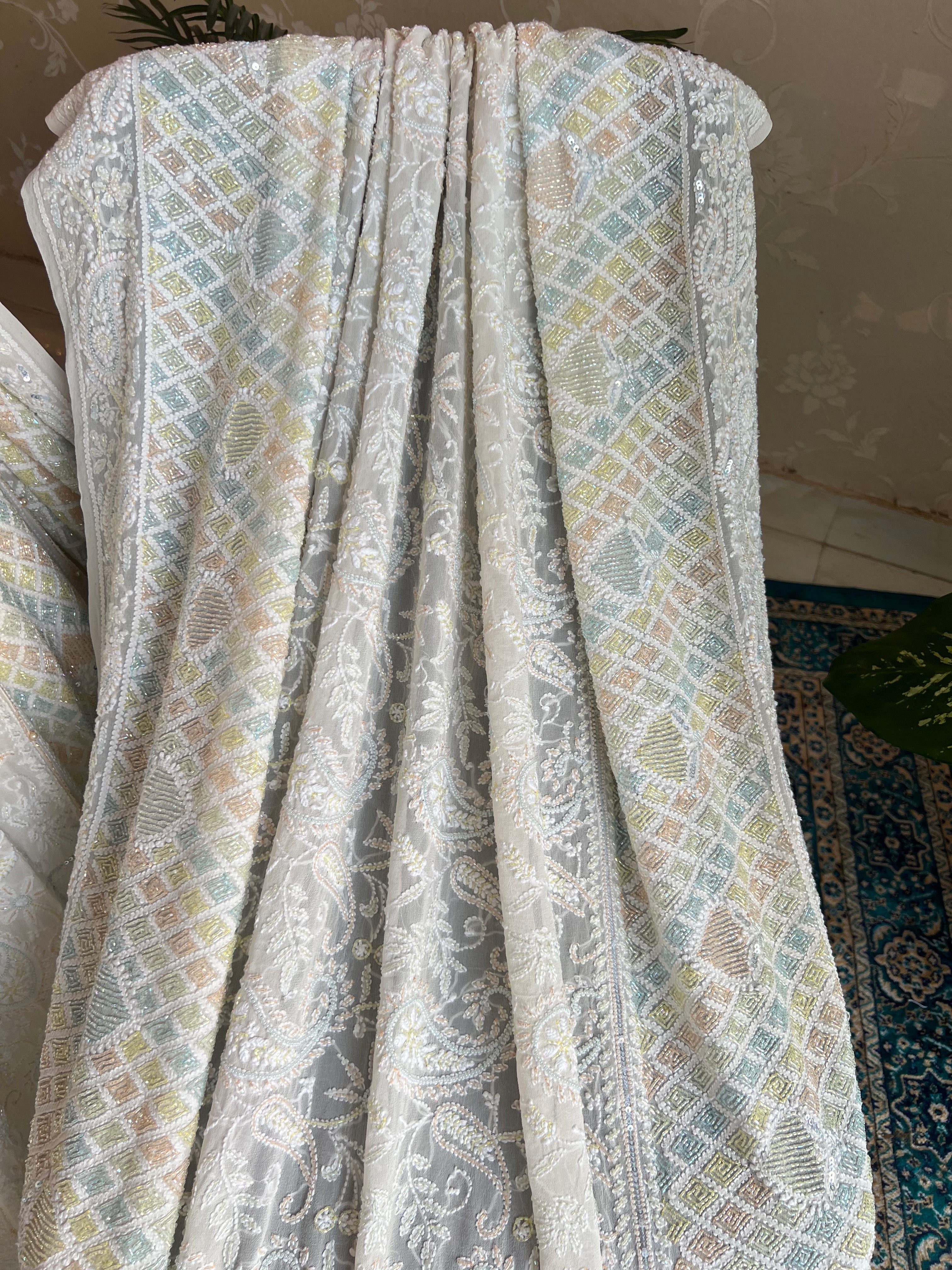 Dyeable Pure Georgette Chikankari Lehanga