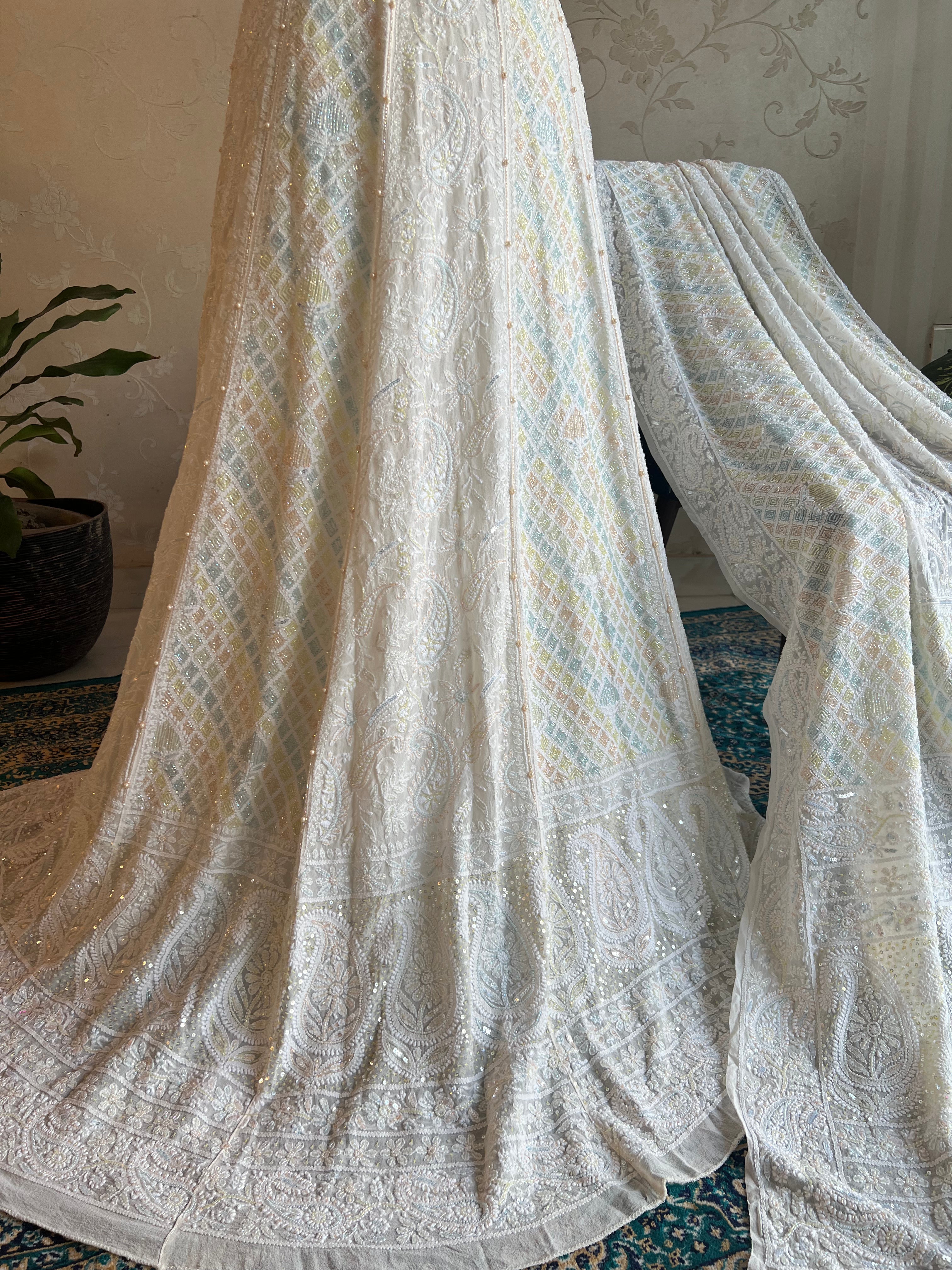 Dyeable Pure Georgette Chikankari Lehanga