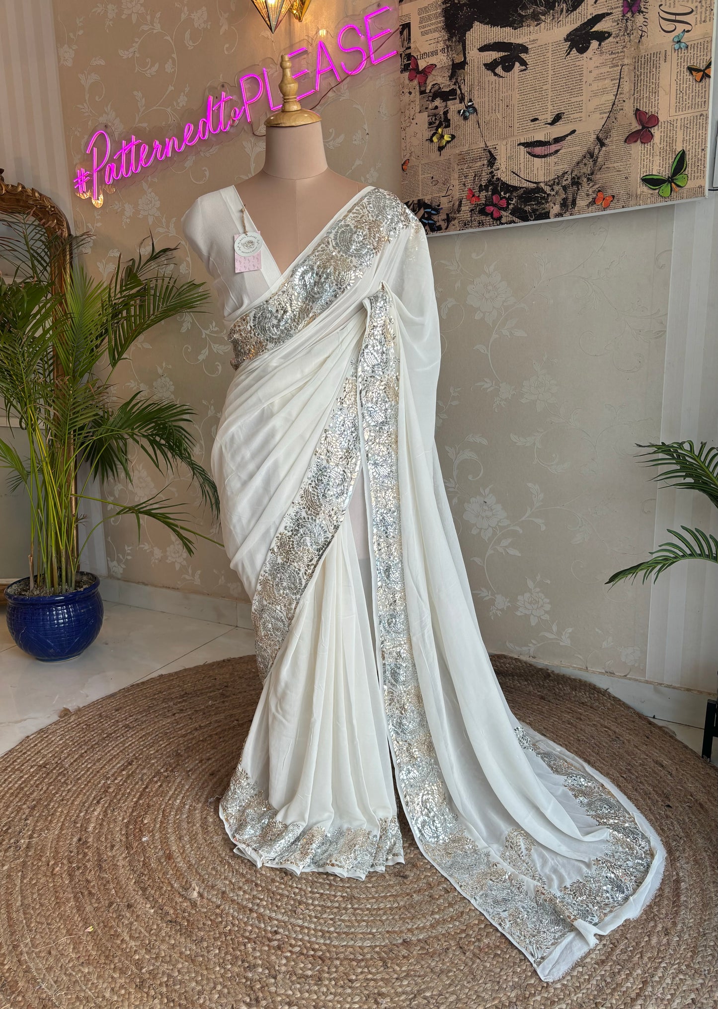 Dyeable Pure Georgette Badla Saree