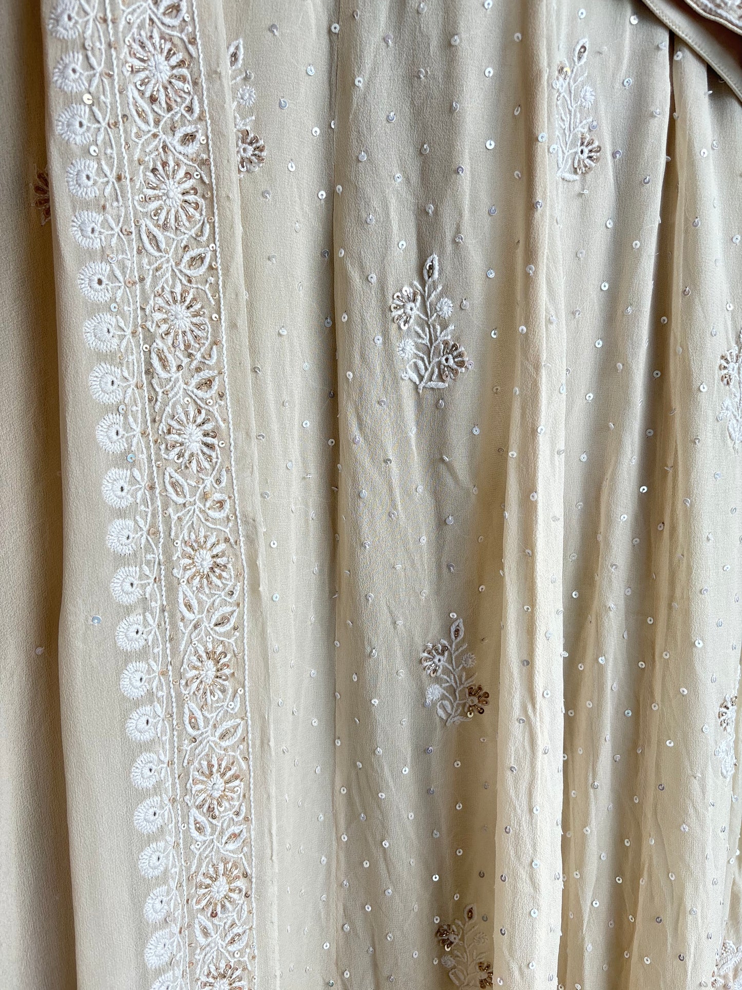 Beige Pure Georgette Chikankari Anarkali and Dupatta