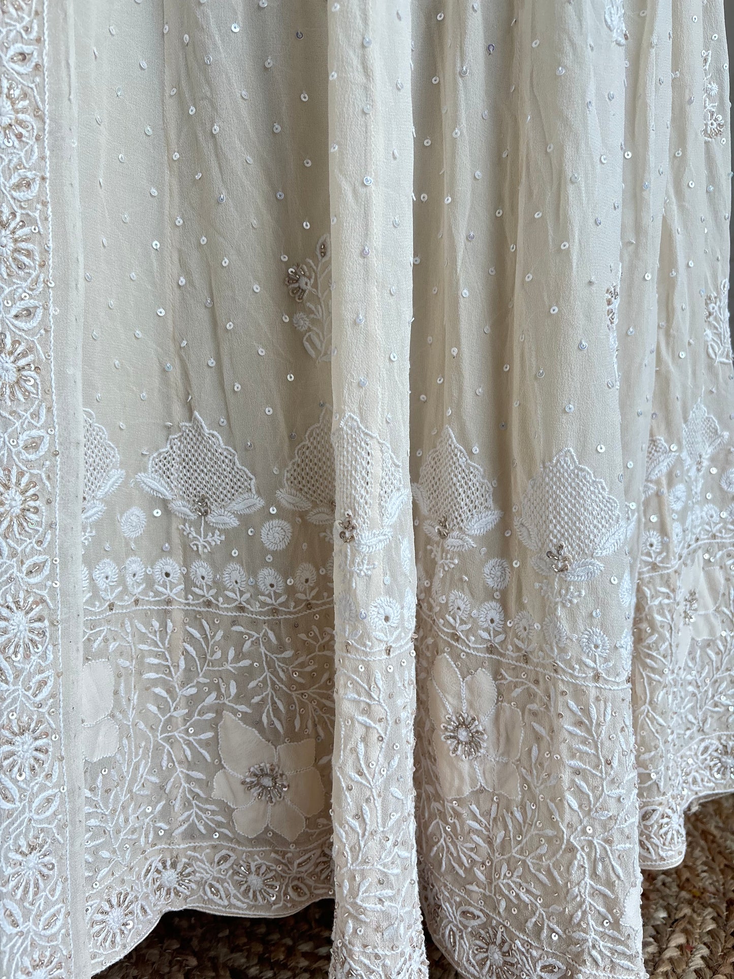 Beige Pure Georgette Chikankari Anarkali and Dupatta