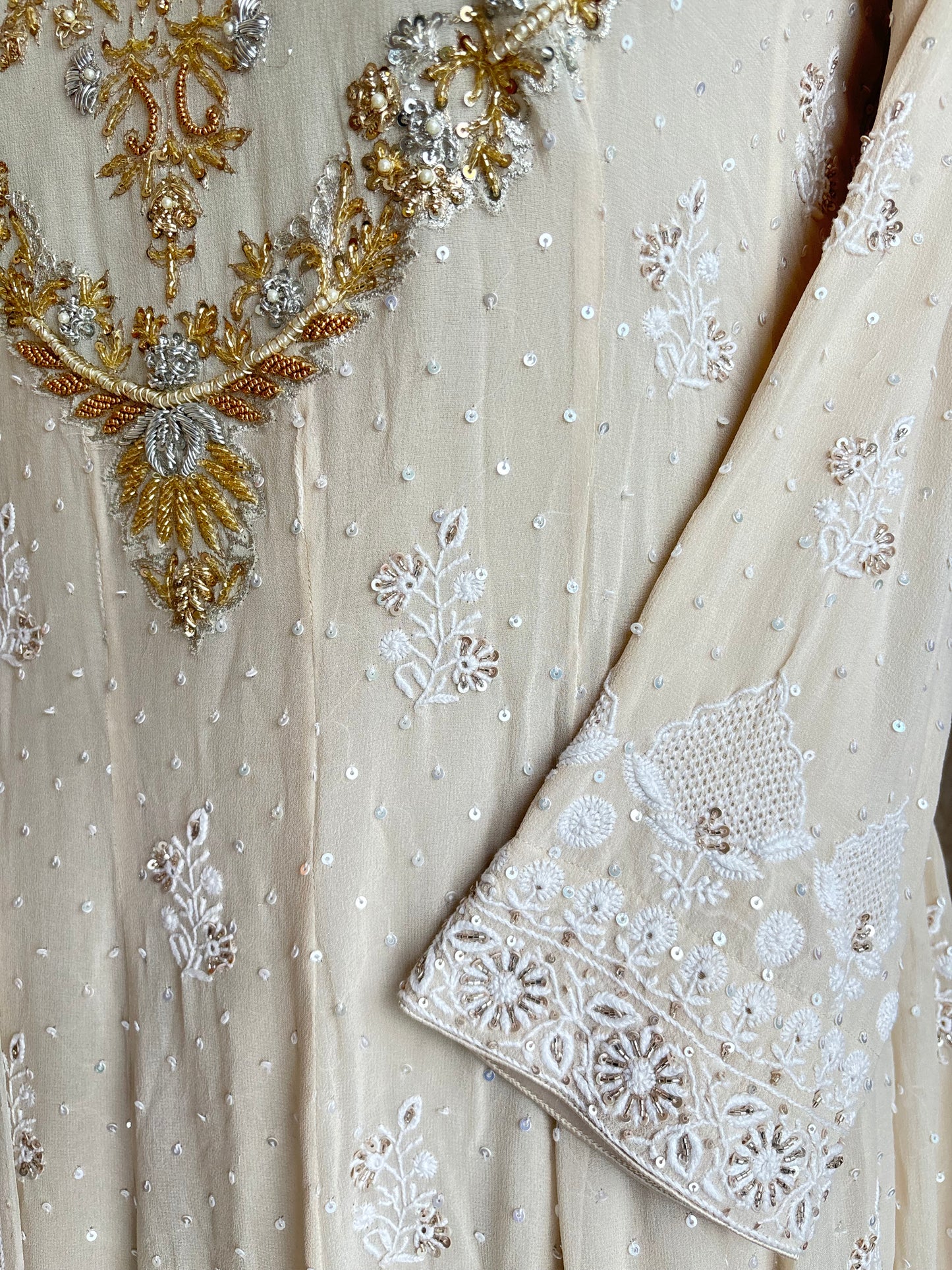 Beige Pure Georgette Chikankari Anarkali and Dupatta