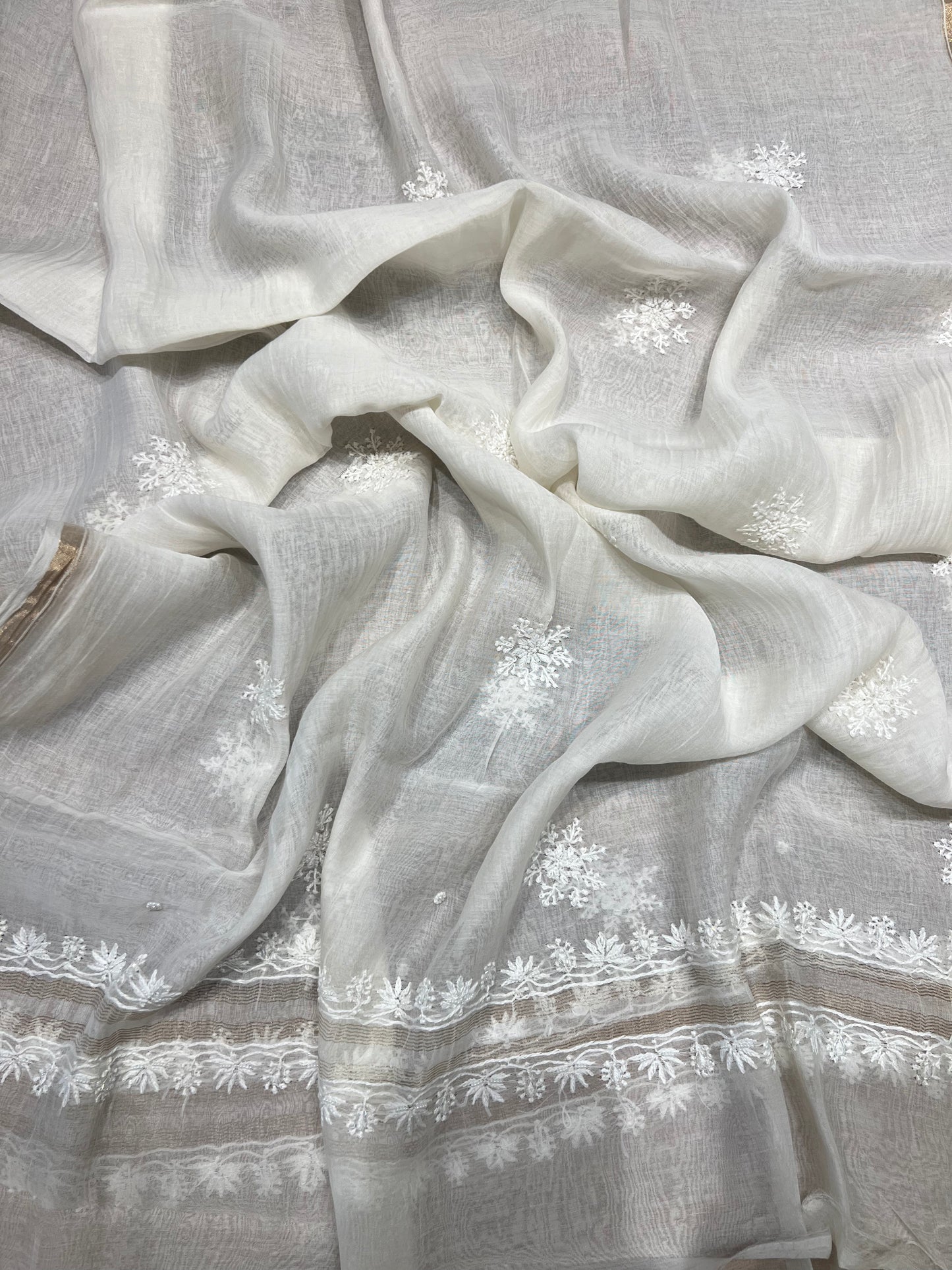 Dyeable Chanderi Mul Chikankari Tunic and Dupatta