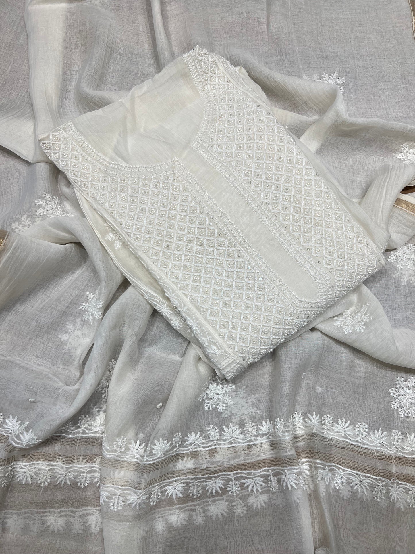 Dyeable Chanderi Mul Chikankari Tunic and Dupatta