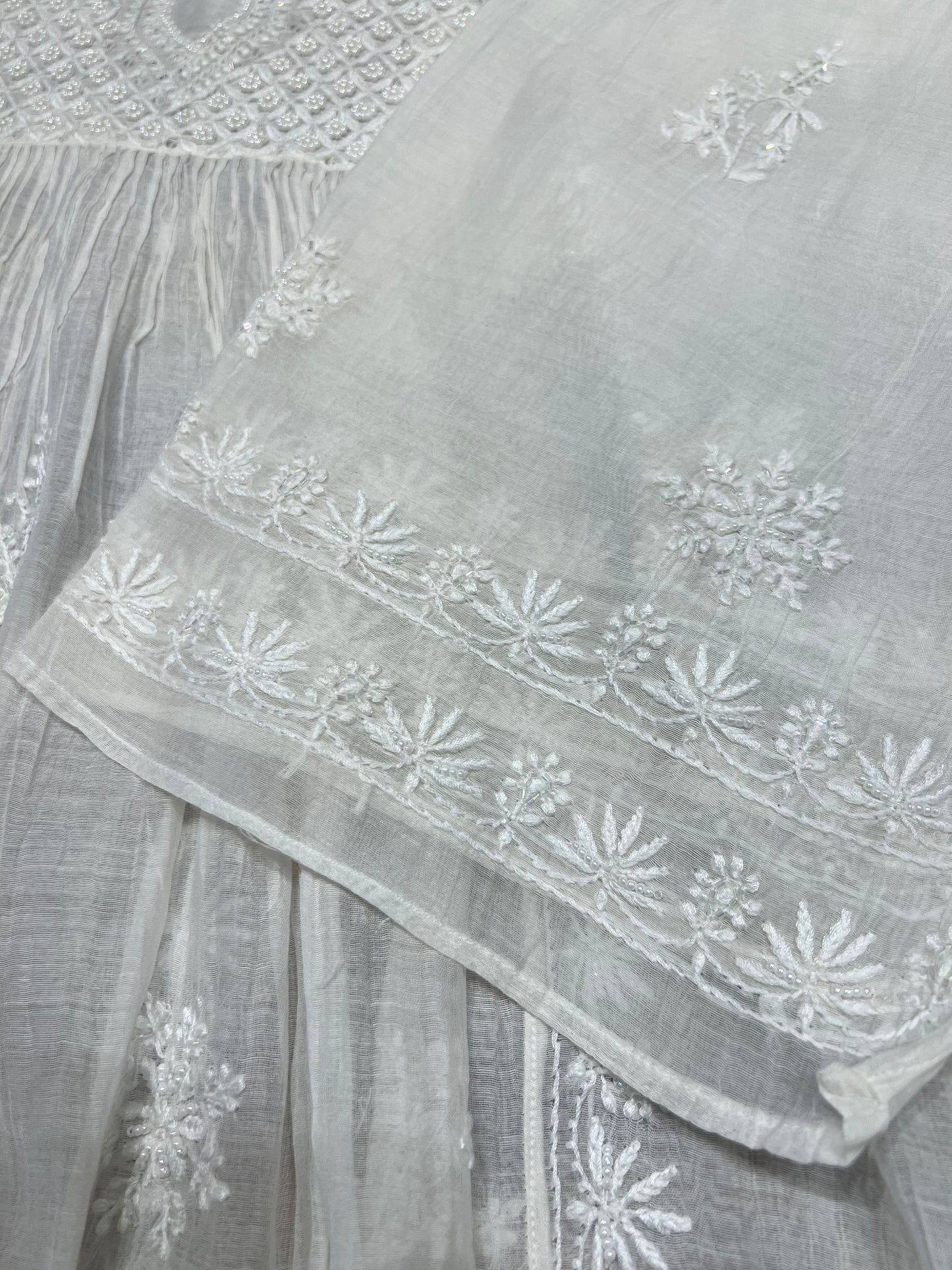 Dyeable Chanderi Mul Chikankari Tunic and Dupatta