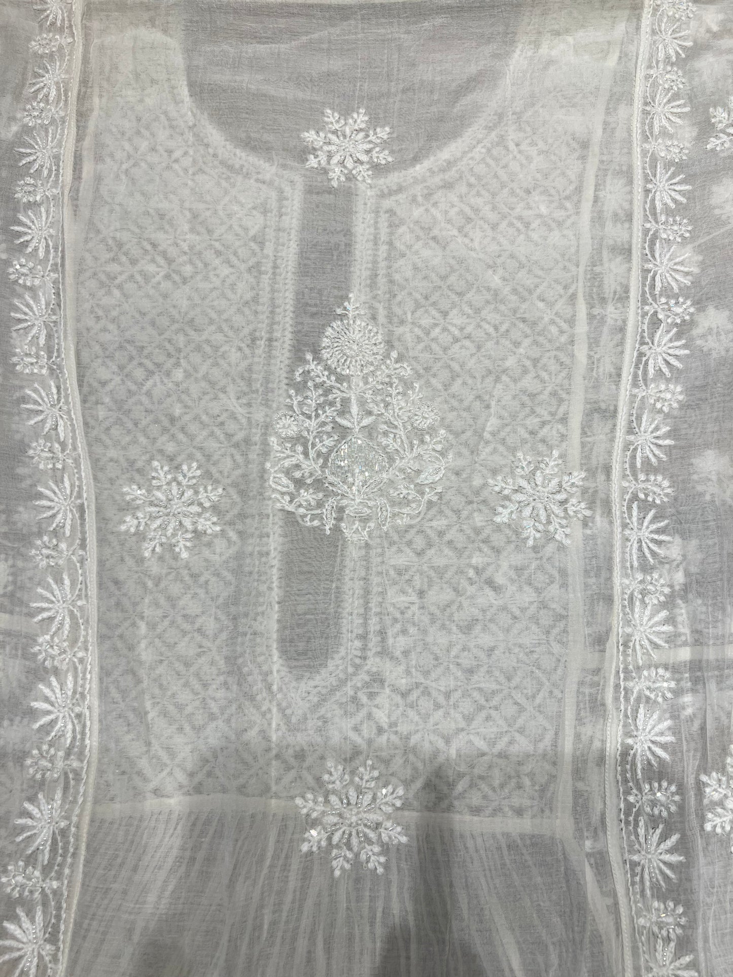 Dyeable Chanderi Mul Chikankari Tunic and Dupatta