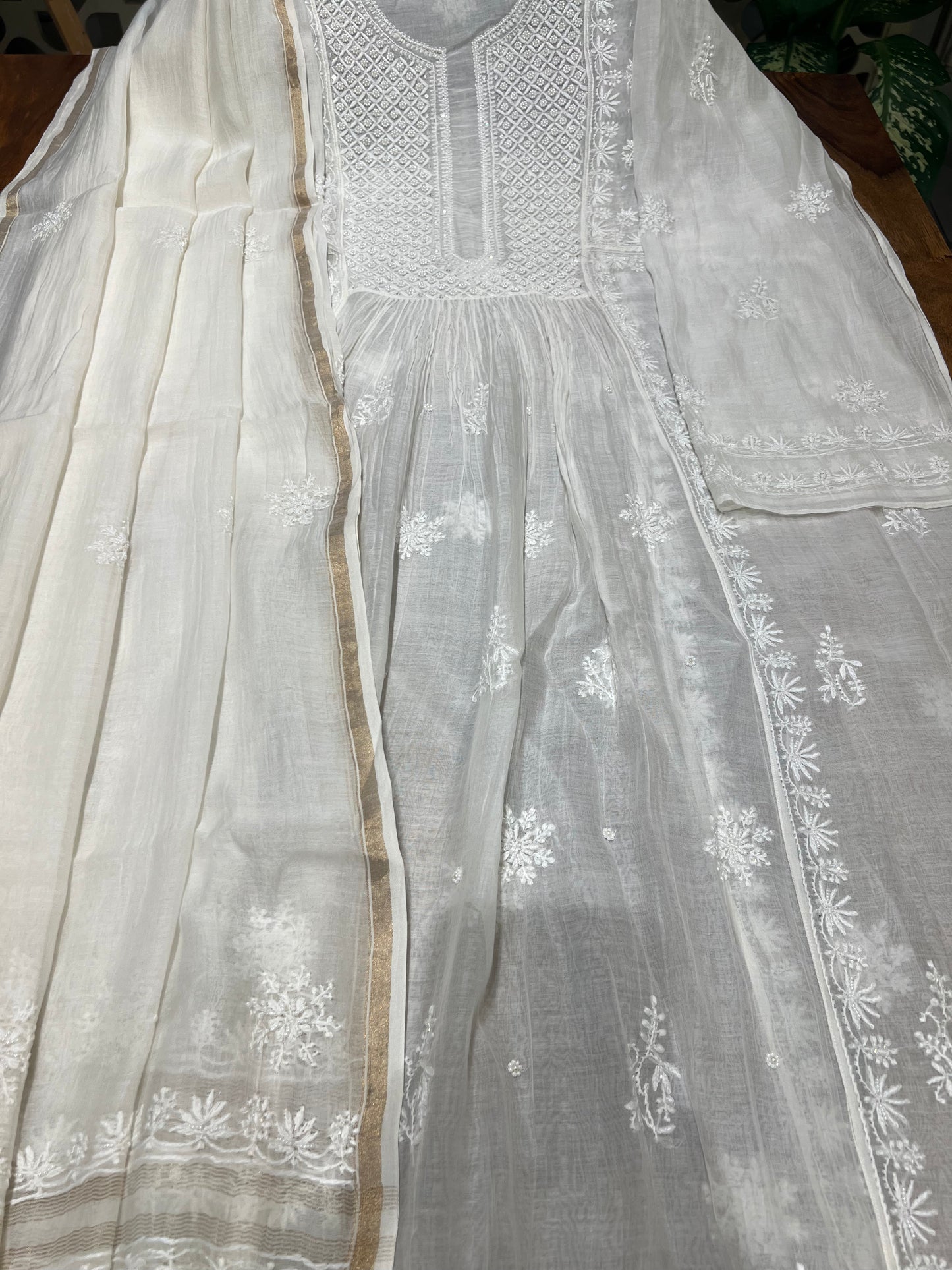 Dyeable Chanderi Mul Chikankari Tunic and Dupatta