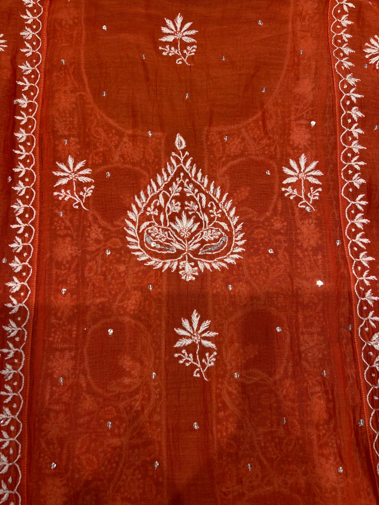 Syracuse Orange Chanderi Mul Chikankari Kurta and Dupatta