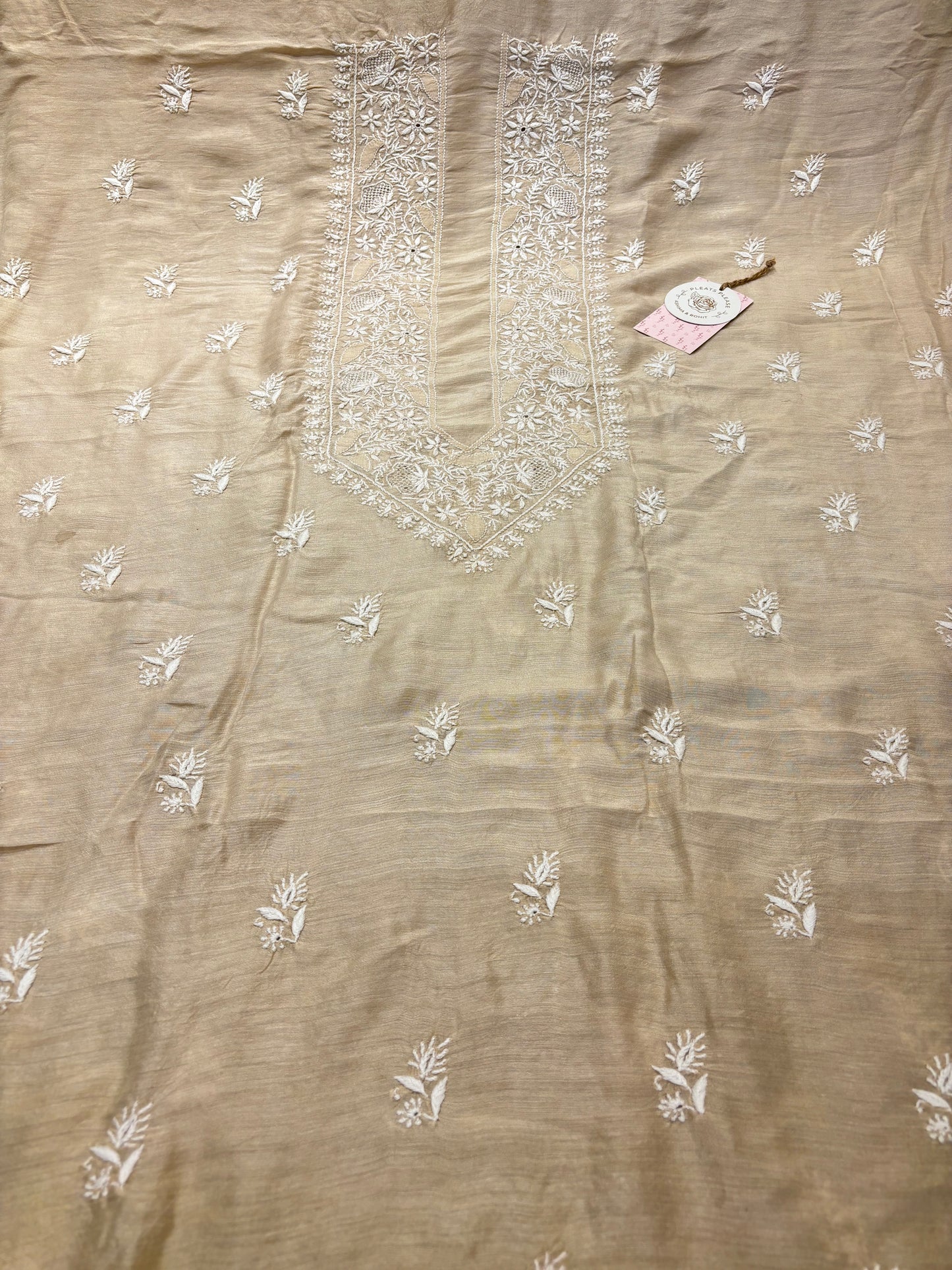 Dyeable Silk Chikankari Men's Kurta Fabric