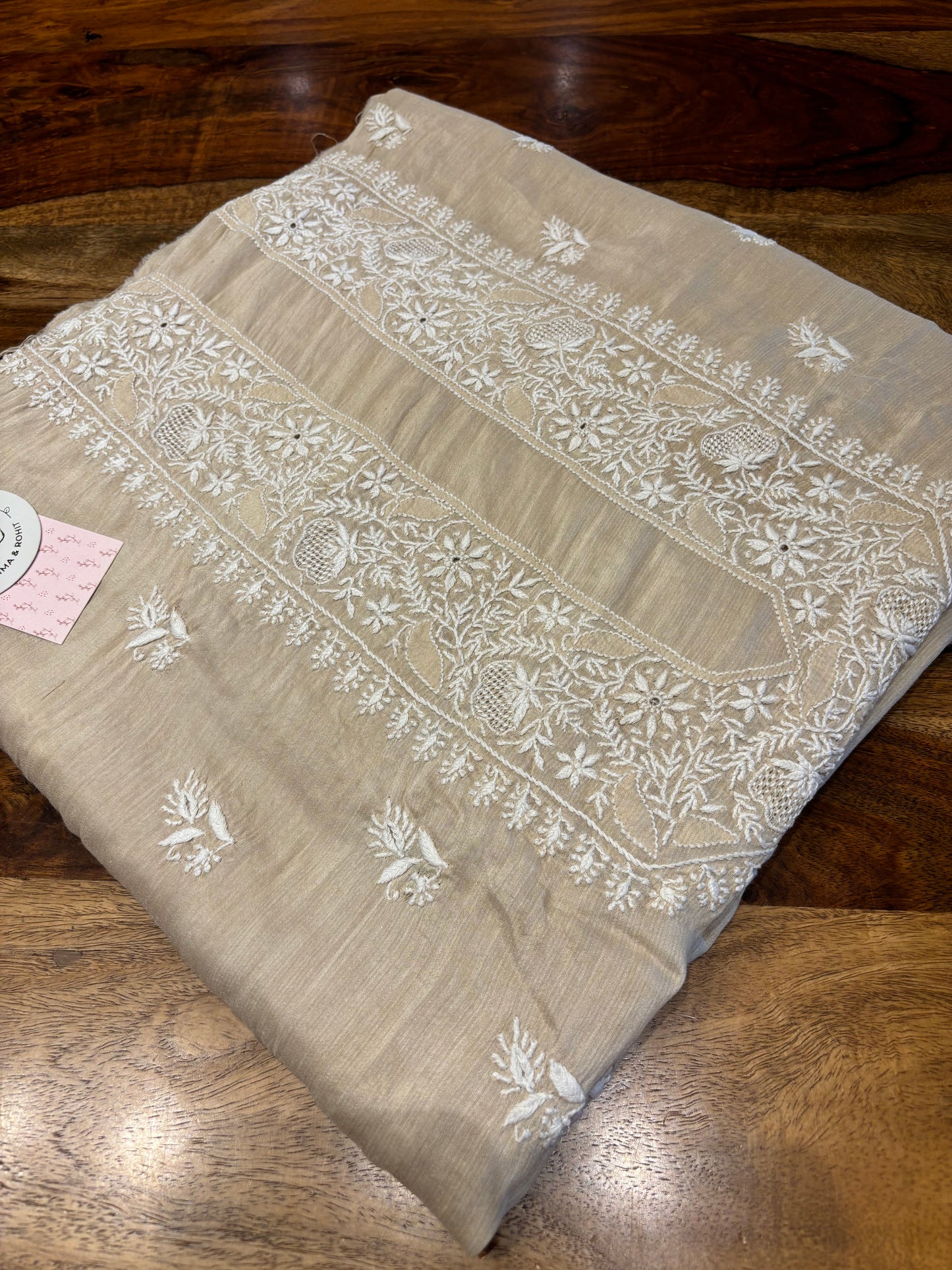 Dyeable Silk Chikankari Men's Kurta Fabric