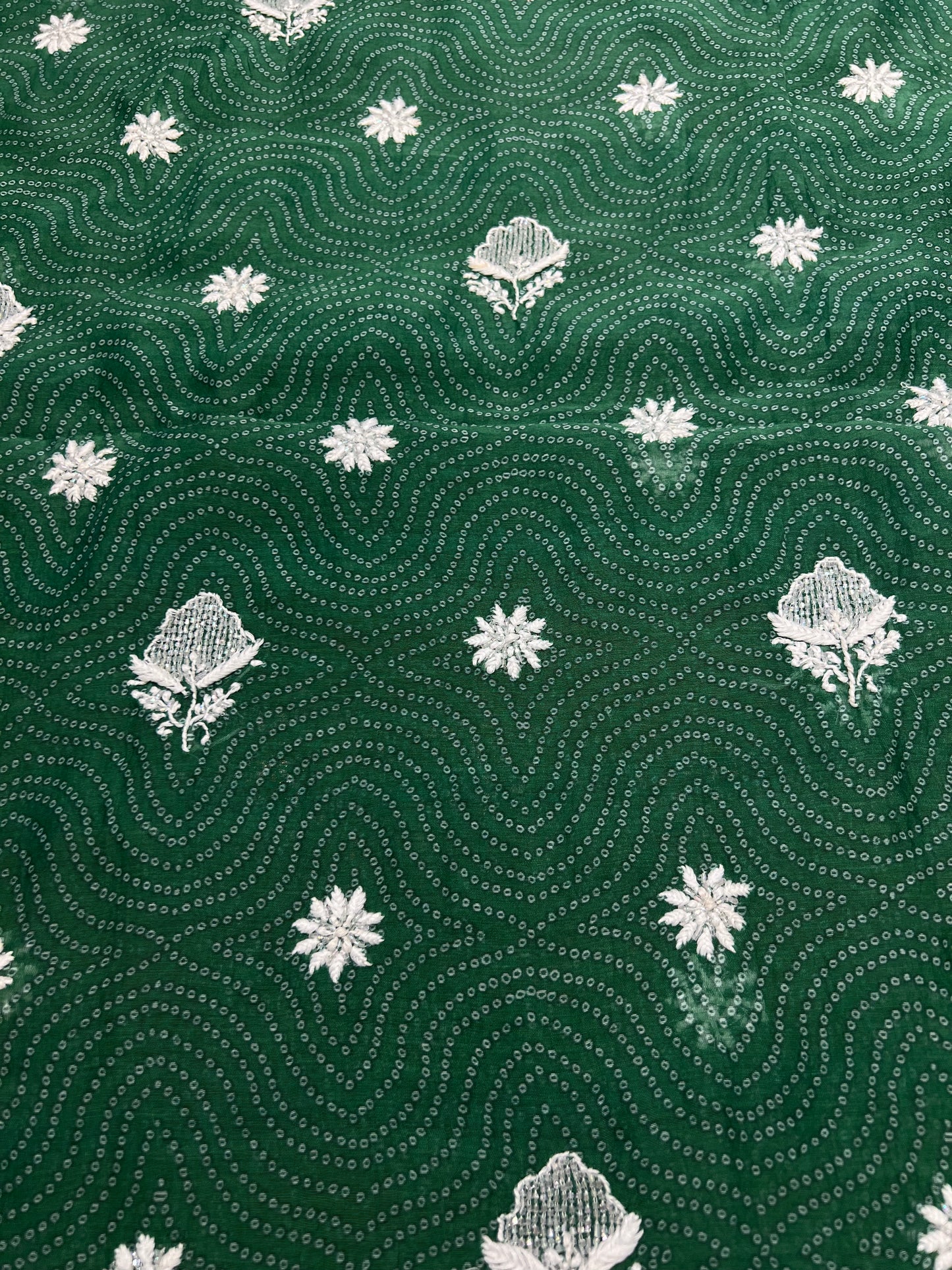 Green Chanderi Mul Chikankari, Printed Kurta and Dupatta Fabric