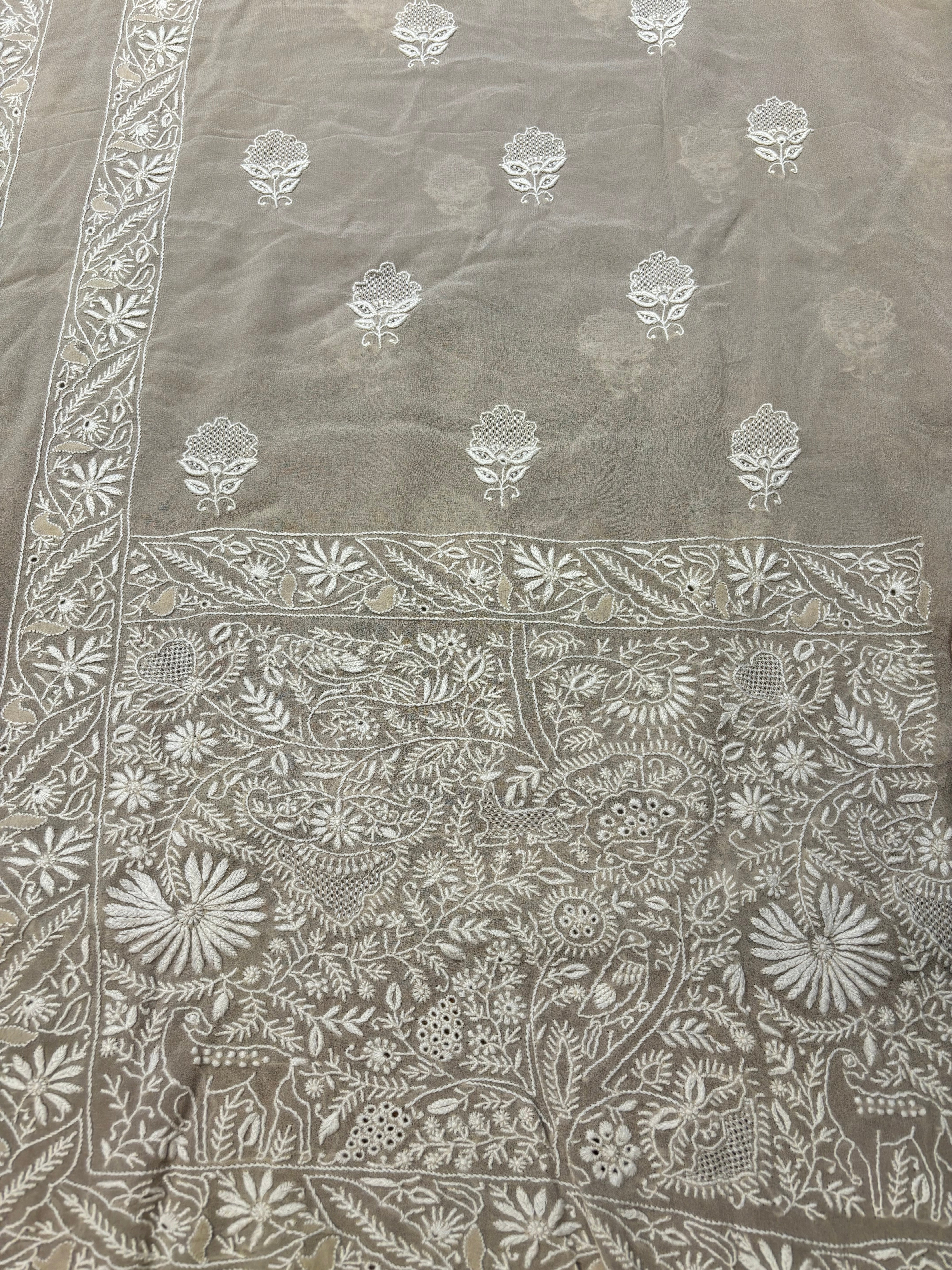 Greige Pure Georgette Chikankari Sherwani