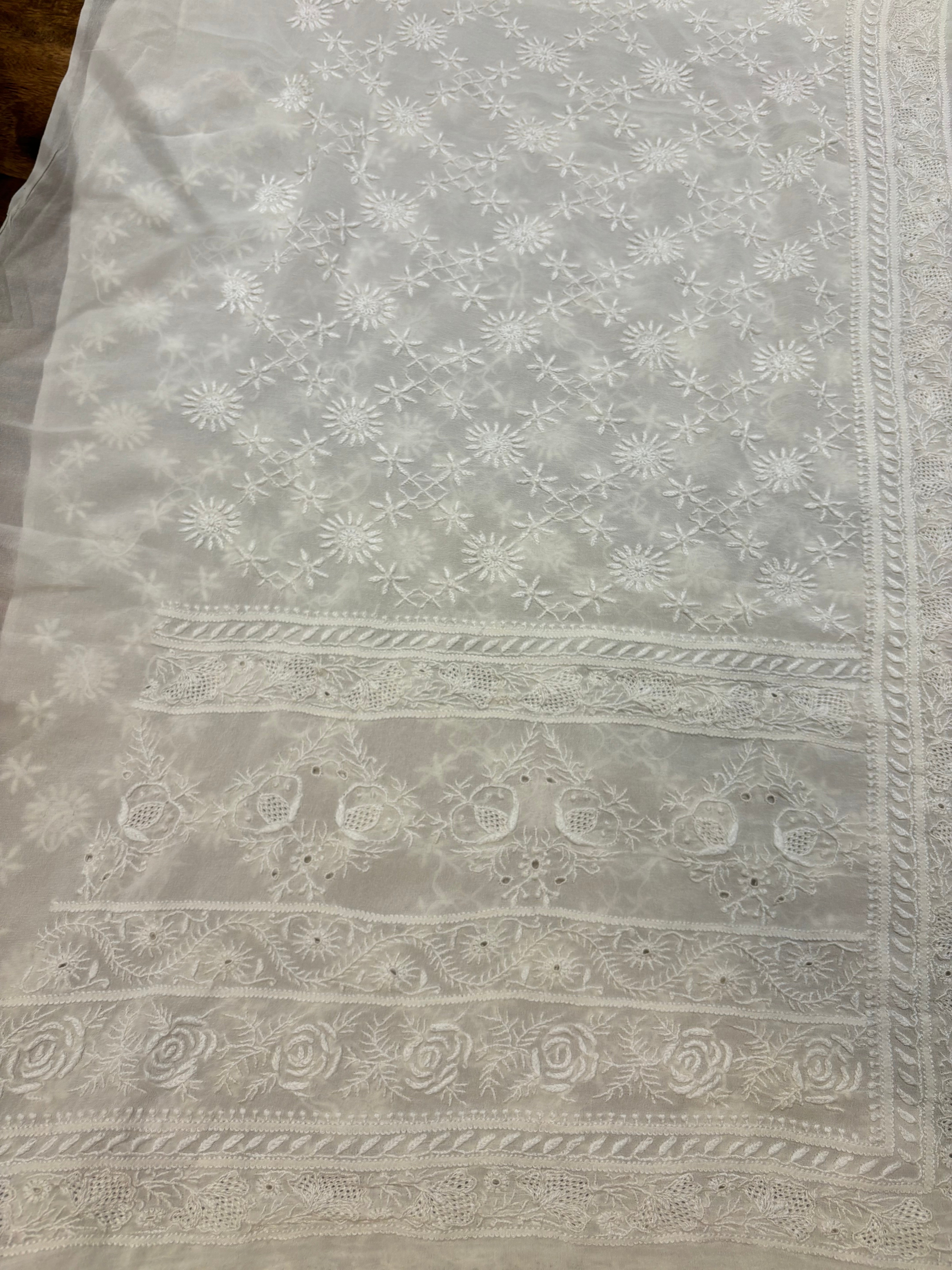 Dyeable Pure Georgette Chikankari Sherwani