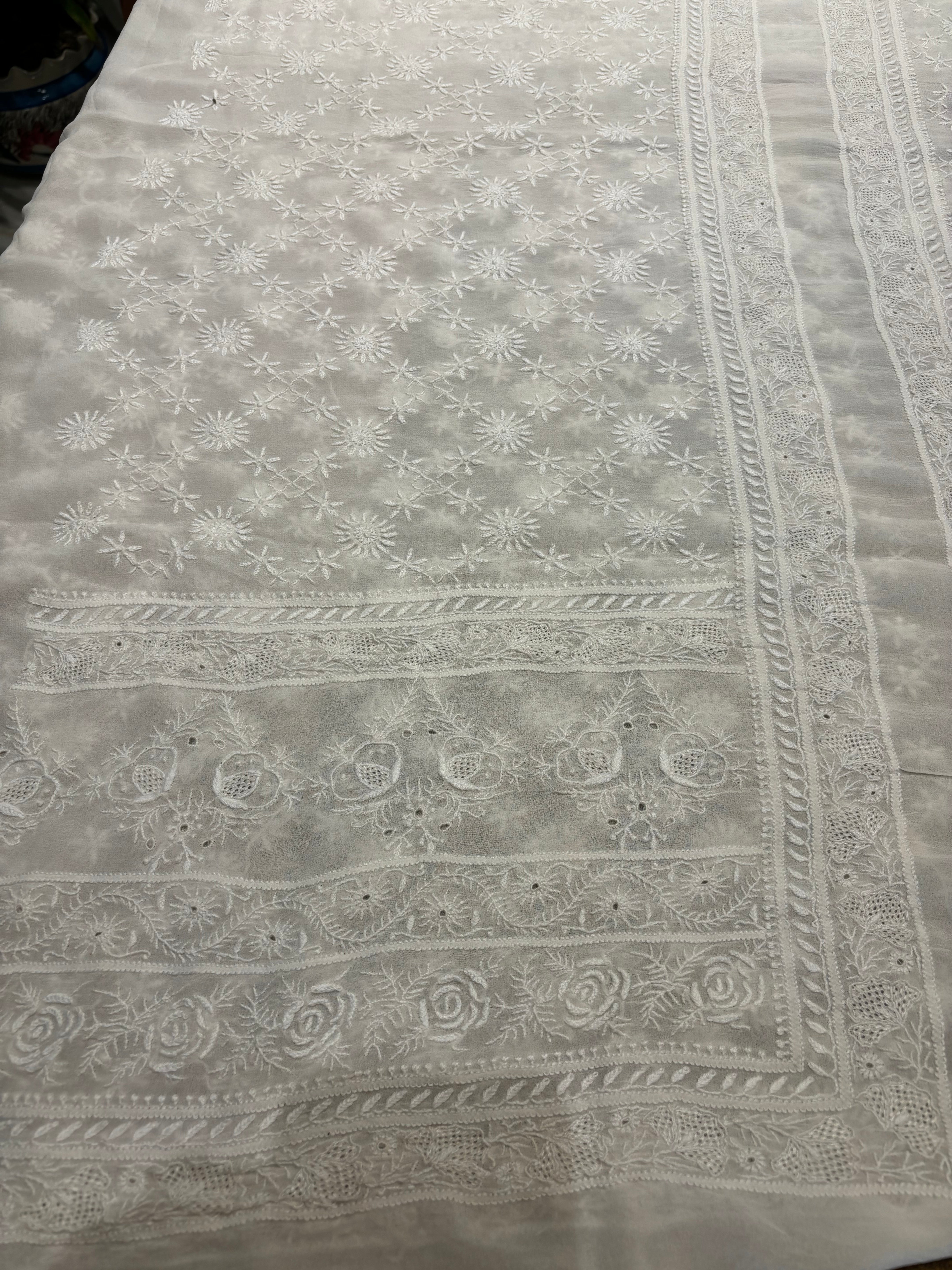 Dyeable Pure Georgette Chikankari Men's Sherwani Fabric