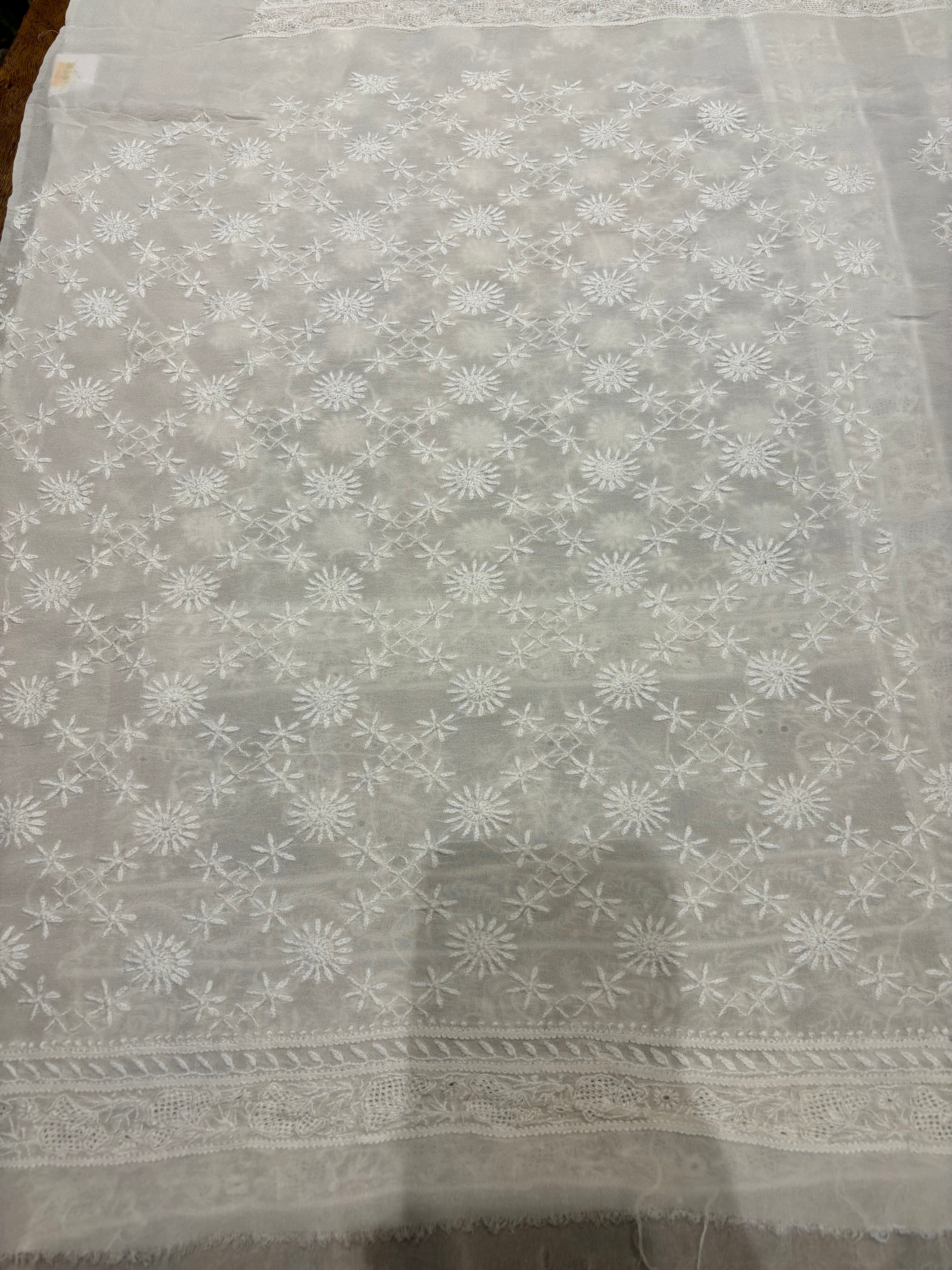 Dyeable Pure Georgette Chikankari Men's Sherwani Fabric