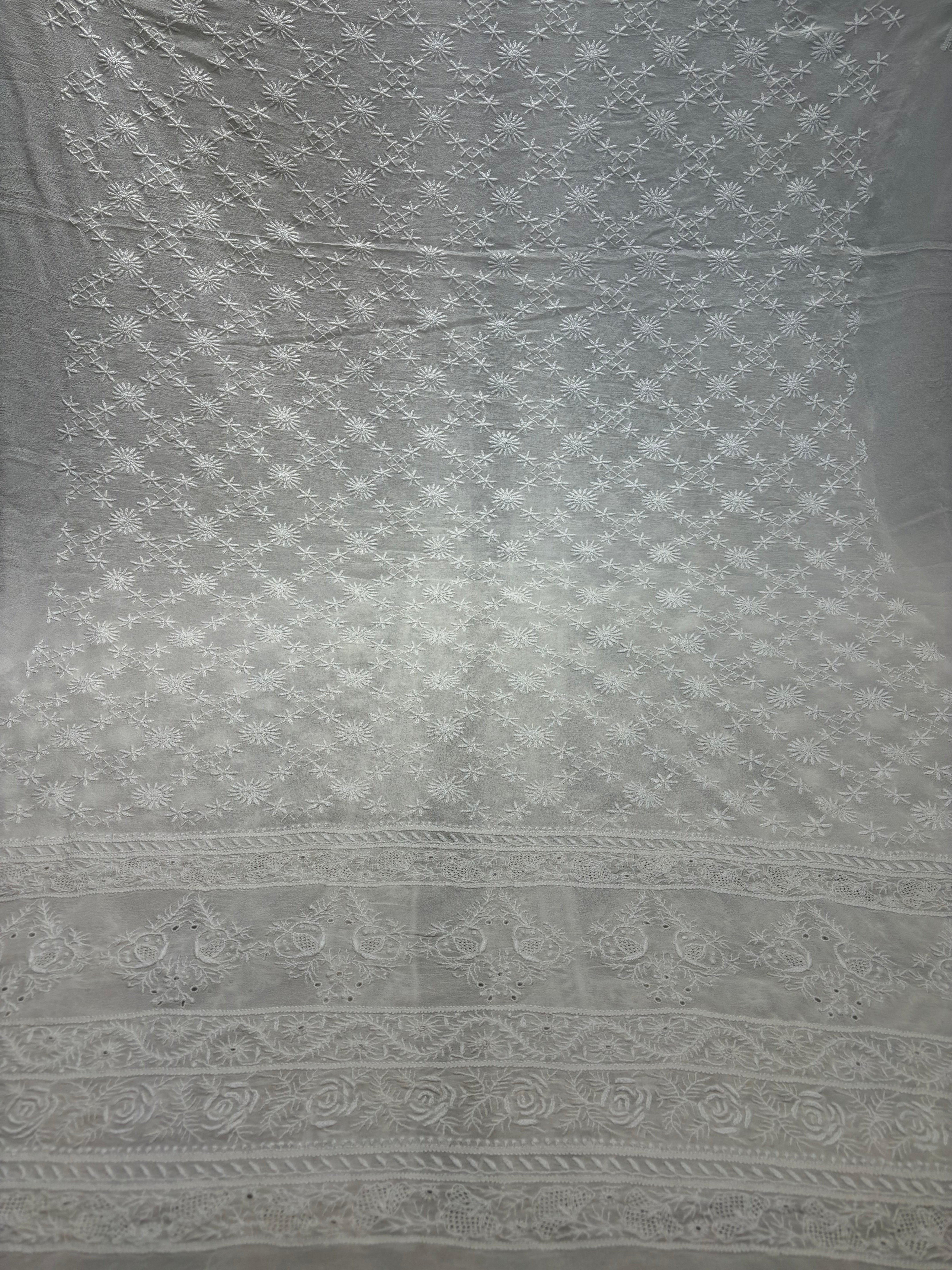 Dyeable Pure Georgette Chikankari Men's Sherwani Fabric