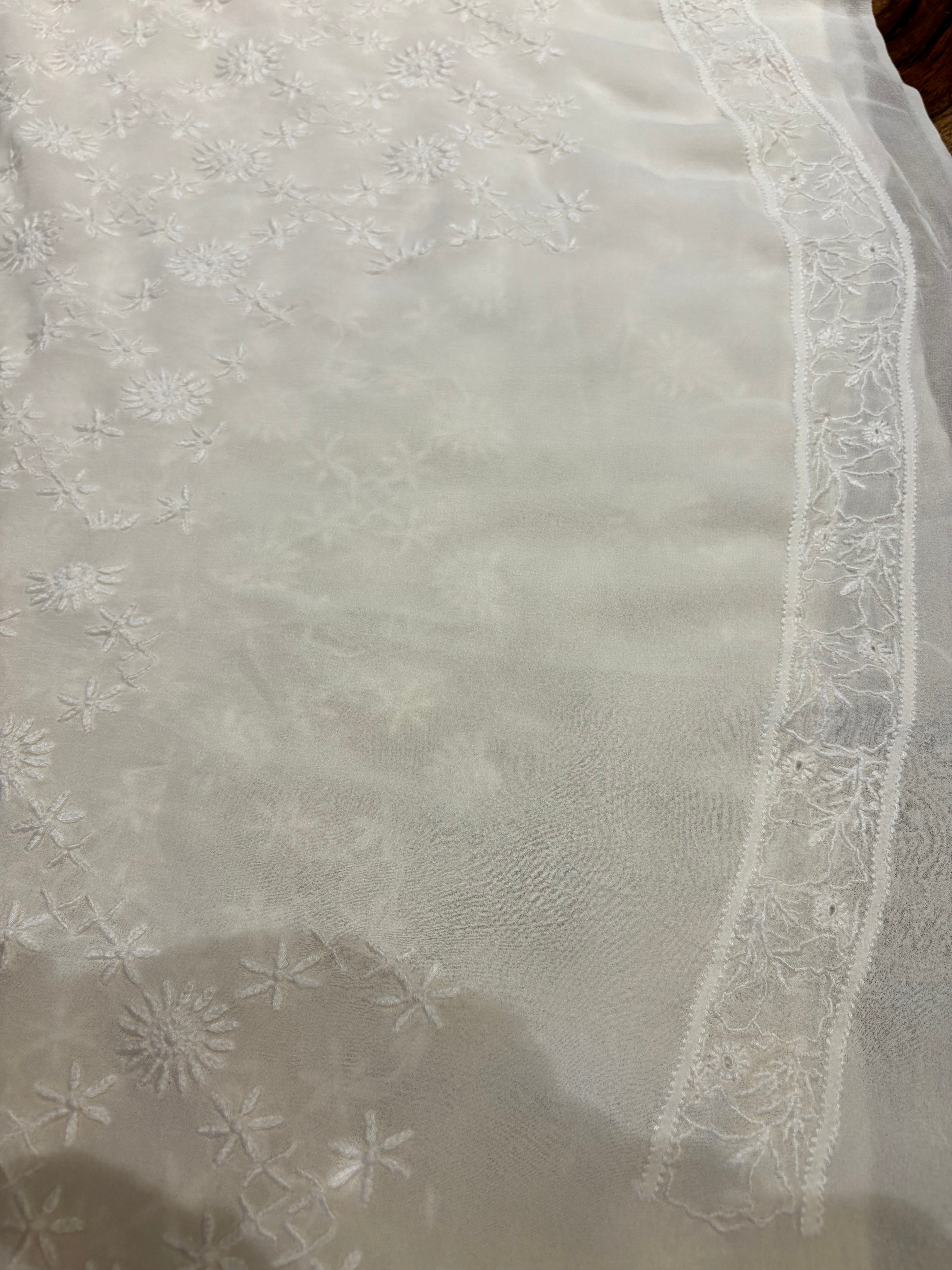 Dyeable Pure Georgette Chikankari Men's Sherwani Fabric
