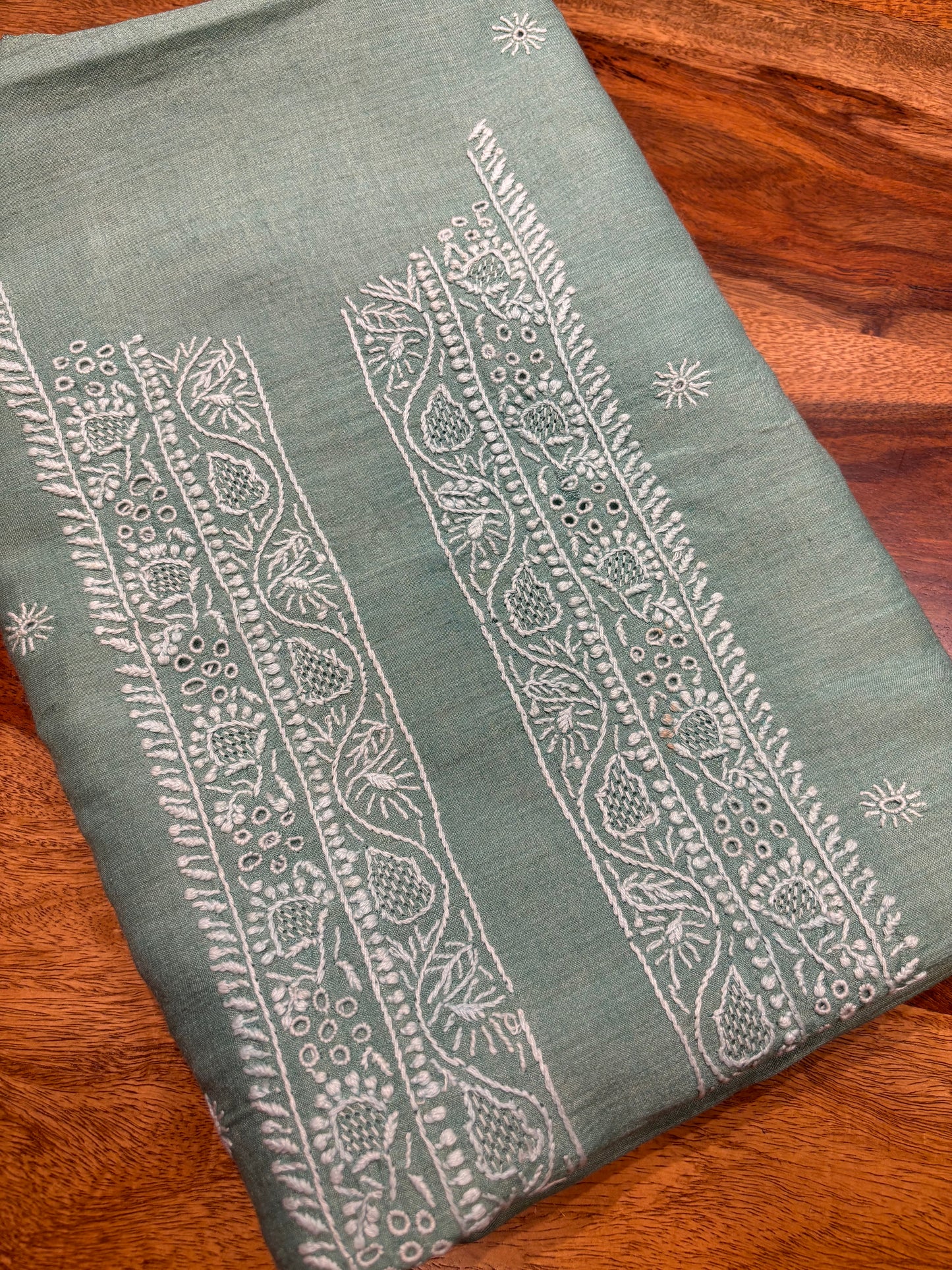 Teal Tussar Silk Chikankari Men's Kurta