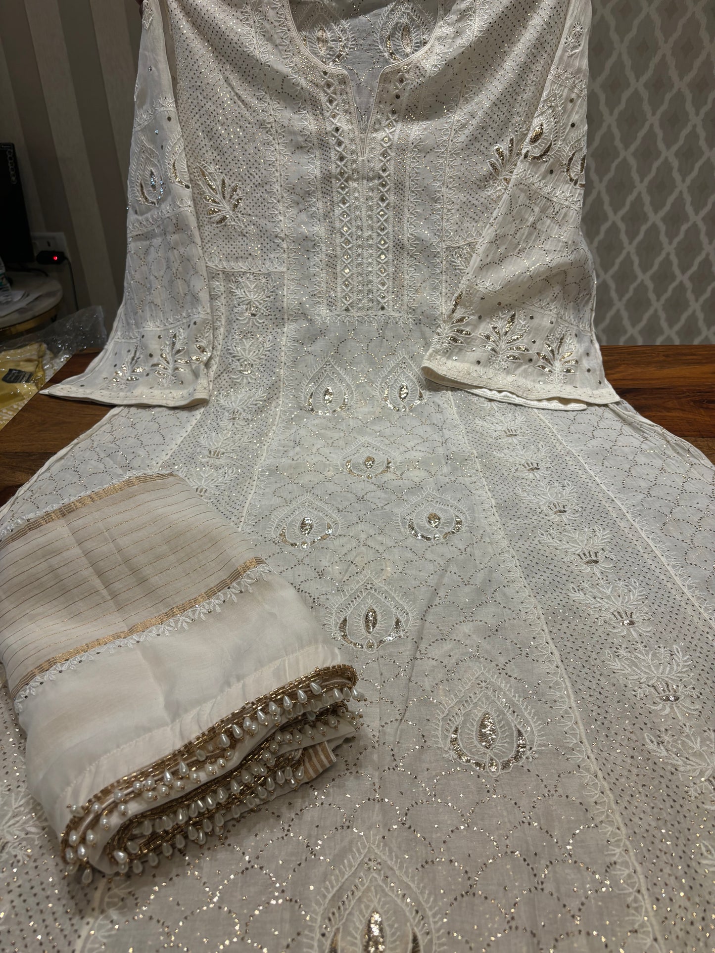 Dyeable Chanderi Mul Chikankari Anarkali and Dupatta