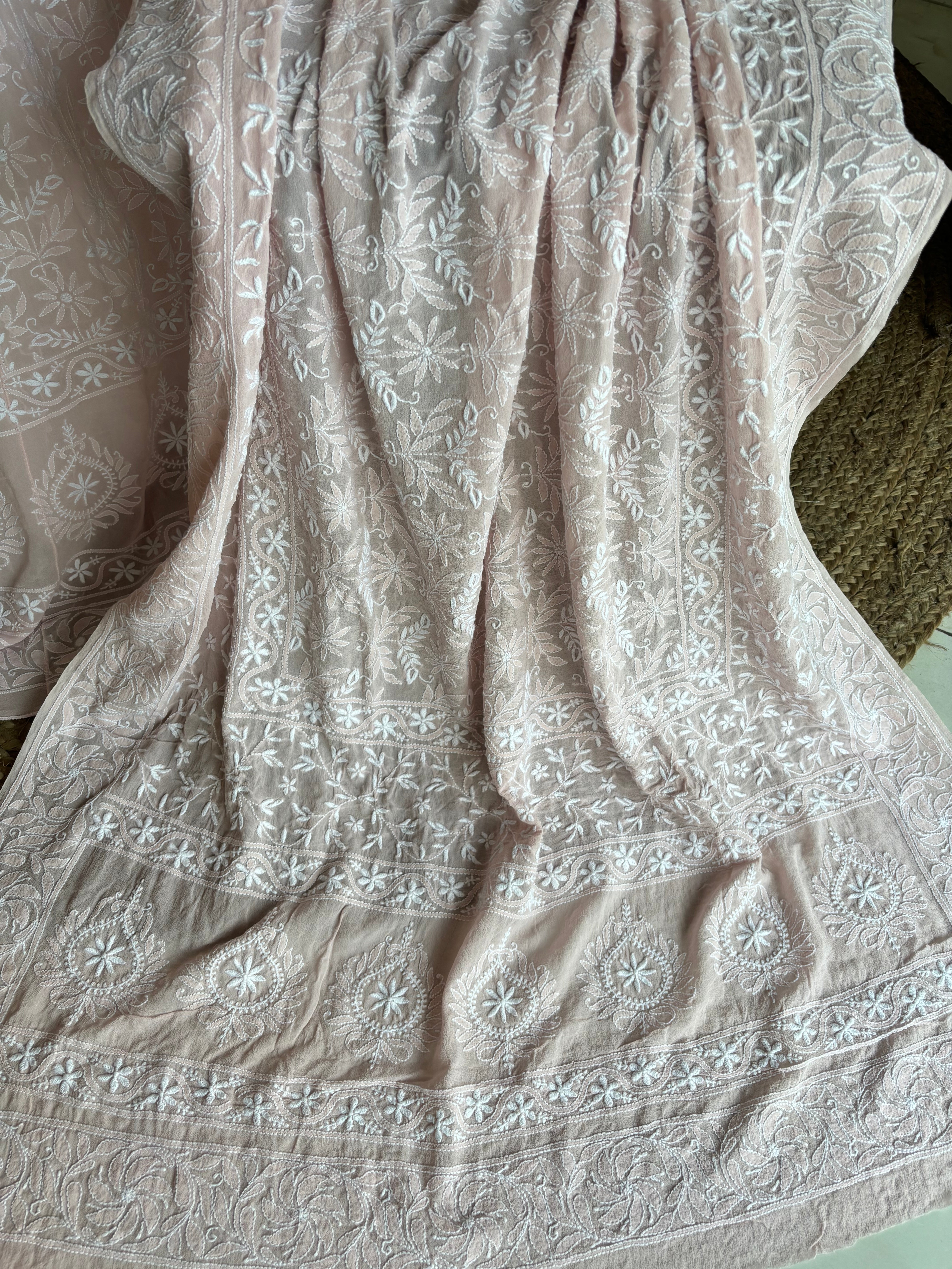 Pink Pure Georgette Chikankari Lehenga