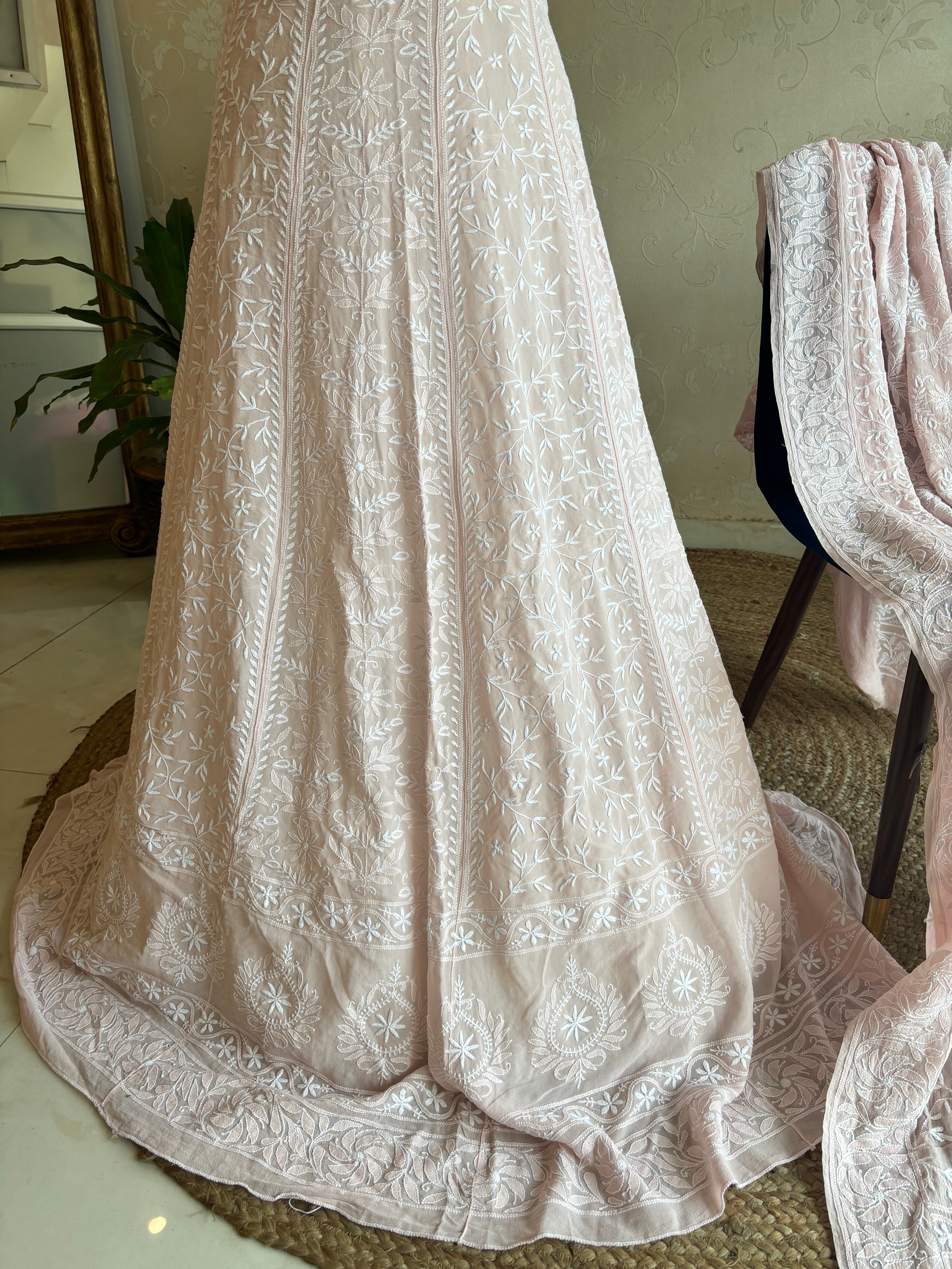 Pink Pure Georgette Chikankari Lehenga
