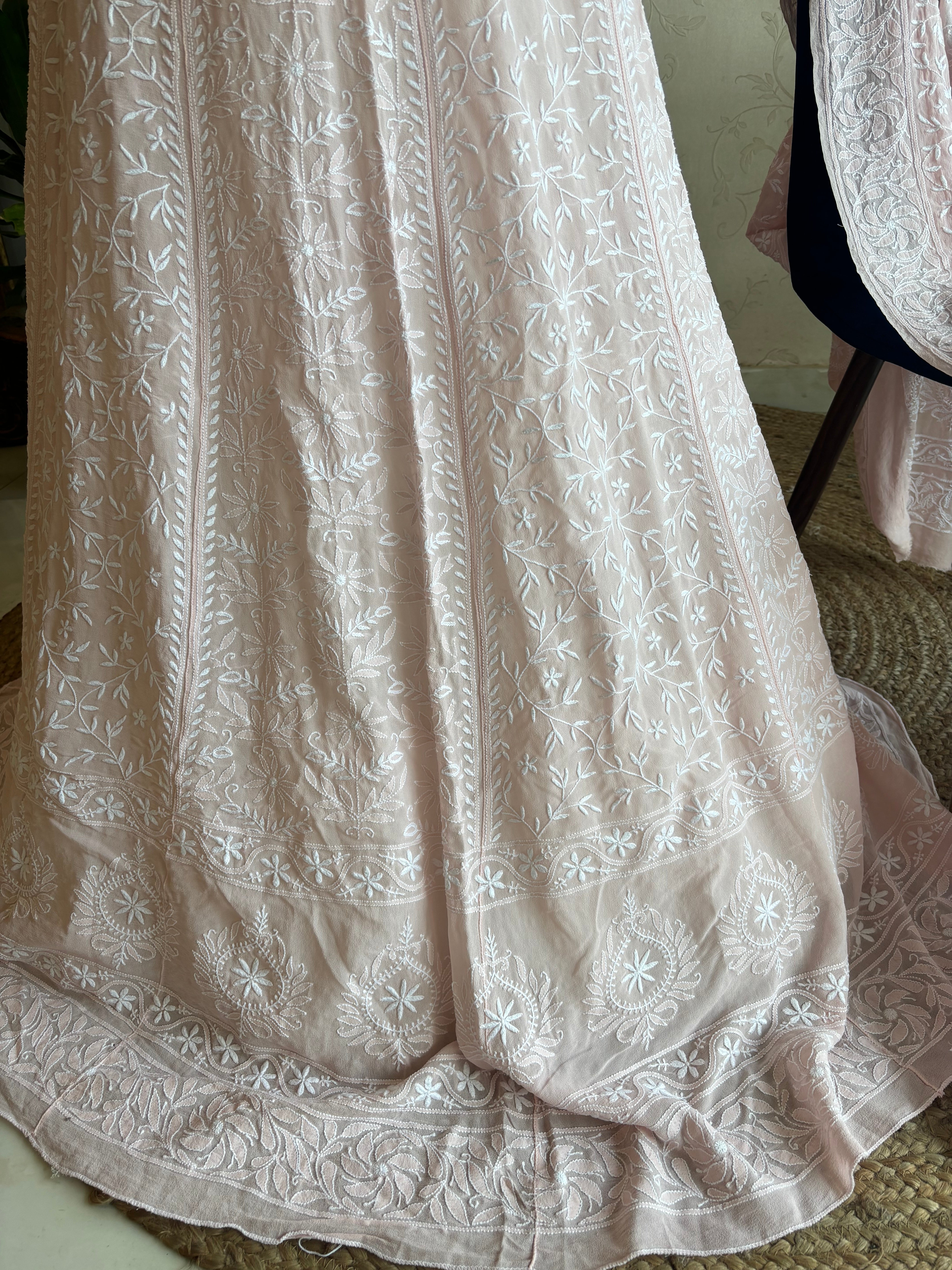 Pink Pure Georgette Chikankari Lehenga
